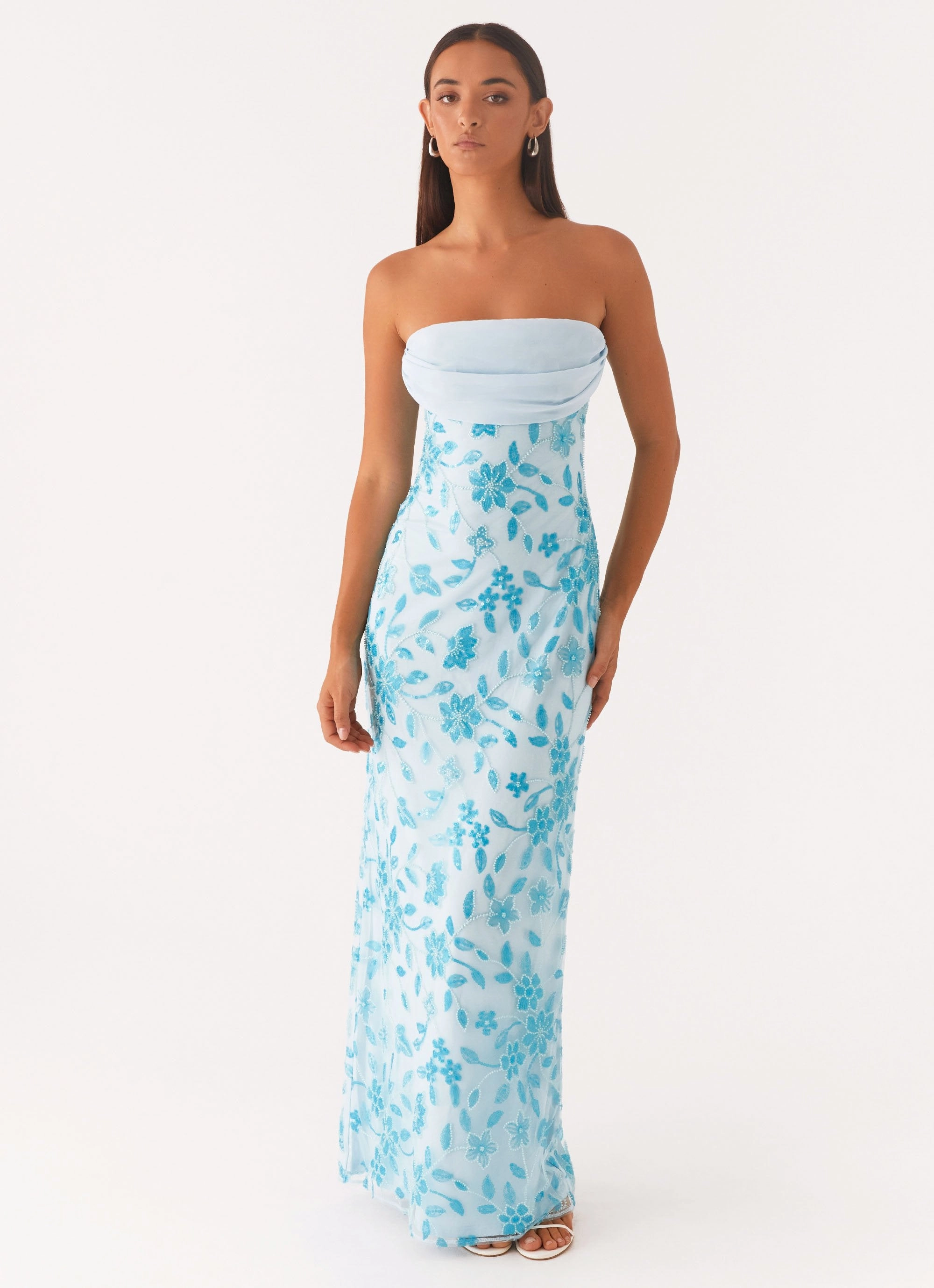 Feminine Structure Prism Beaded Maxi Dress - Blue
