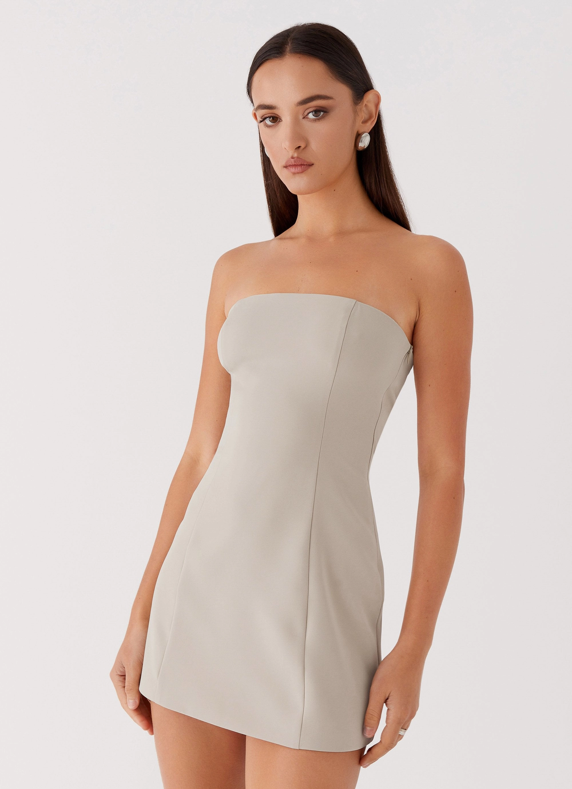 Ayanna Strapless Mini Dress - Beige Versatile Wearable Grace Base