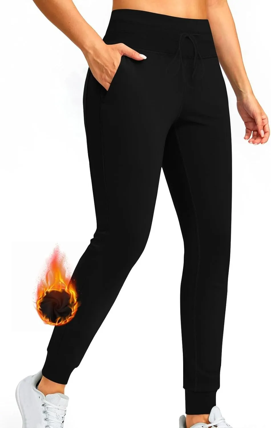Fleece Lined Joggers Pants for Women High Waisted Water Resistant Thermal Sweatpants Winter Hiking Pants with Pocket