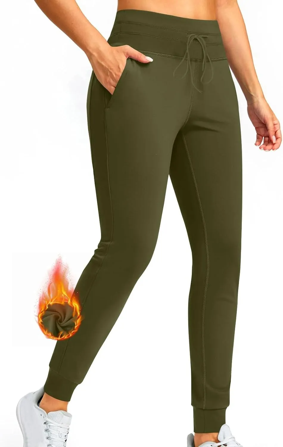 Fleece Lined Joggers Pants for Women High Waisted Water Resistant Thermal Sweatpants Winter Hiking Pants with Pocket