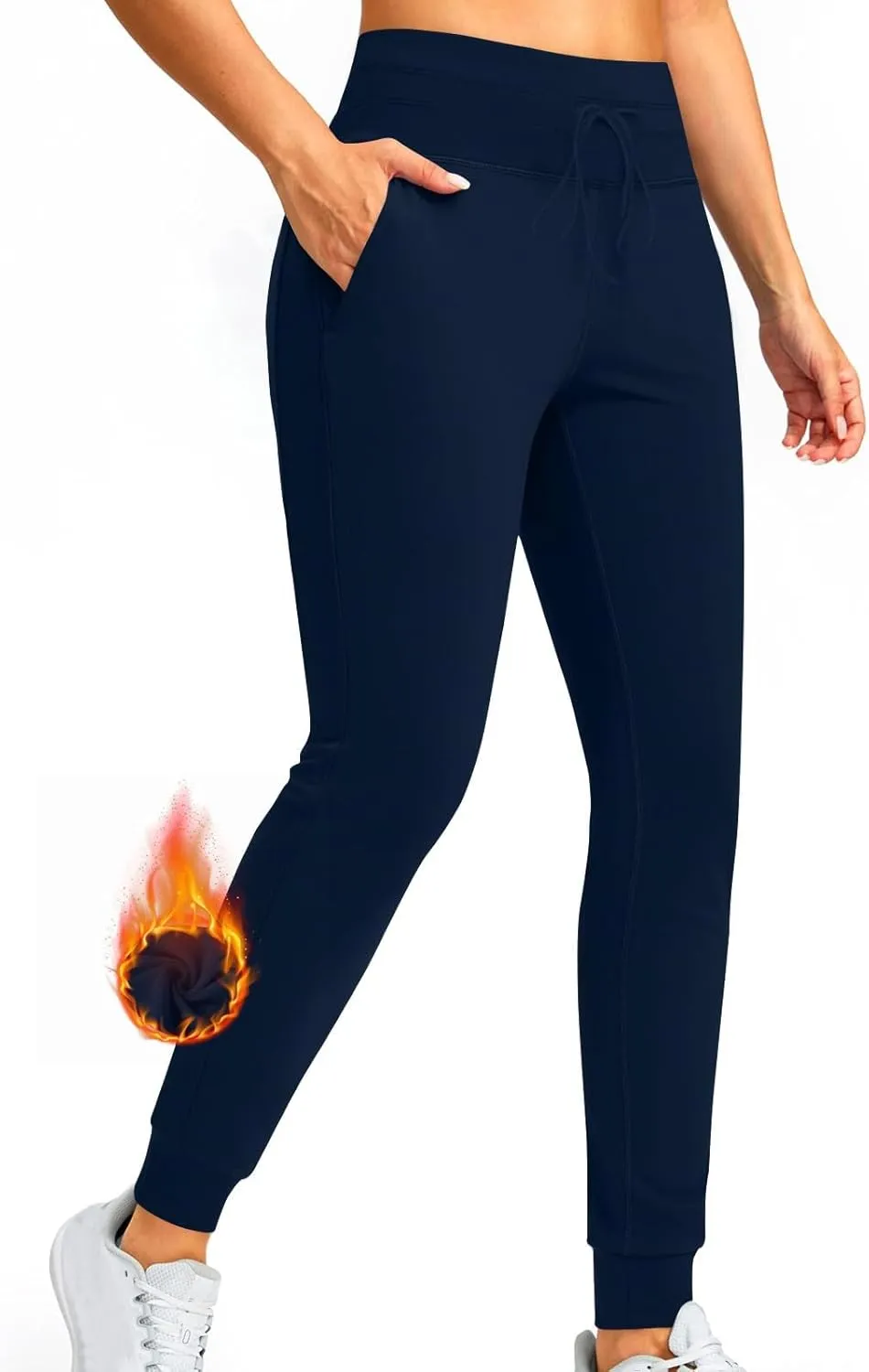 Fleece Lined Joggers Pants for Women High Waisted Water Resistant Thermal Sweatpants Winter Hiking Pants with Pocket