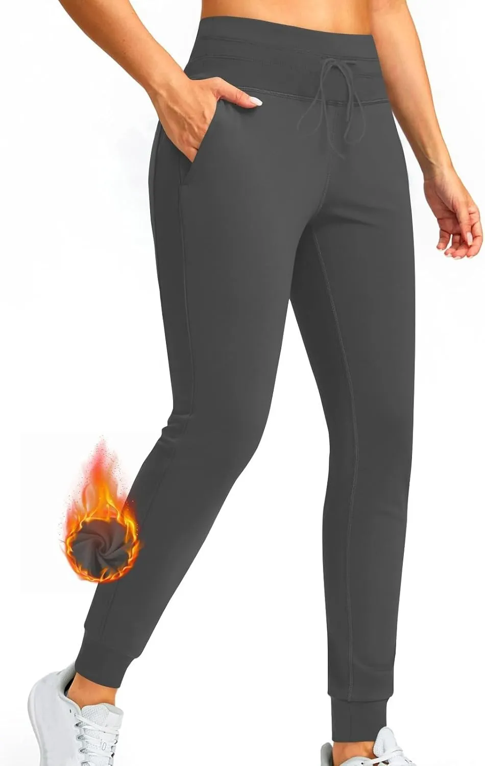 Fleece Lined Joggers Pants for Women High Waisted Water Resistant Thermal Sweatpants Winter Hiking Pants with Pocket