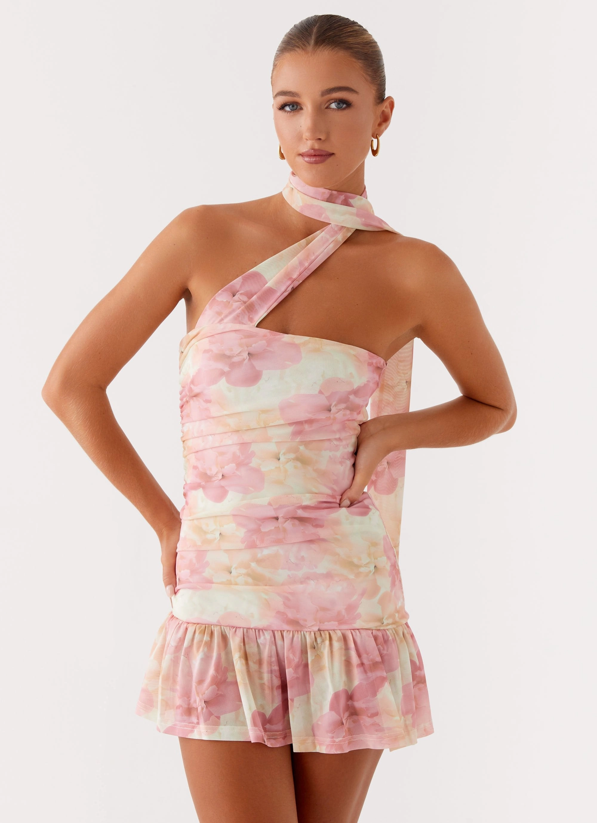 Elegant Detail Fleur Mini Dress - Floral Print