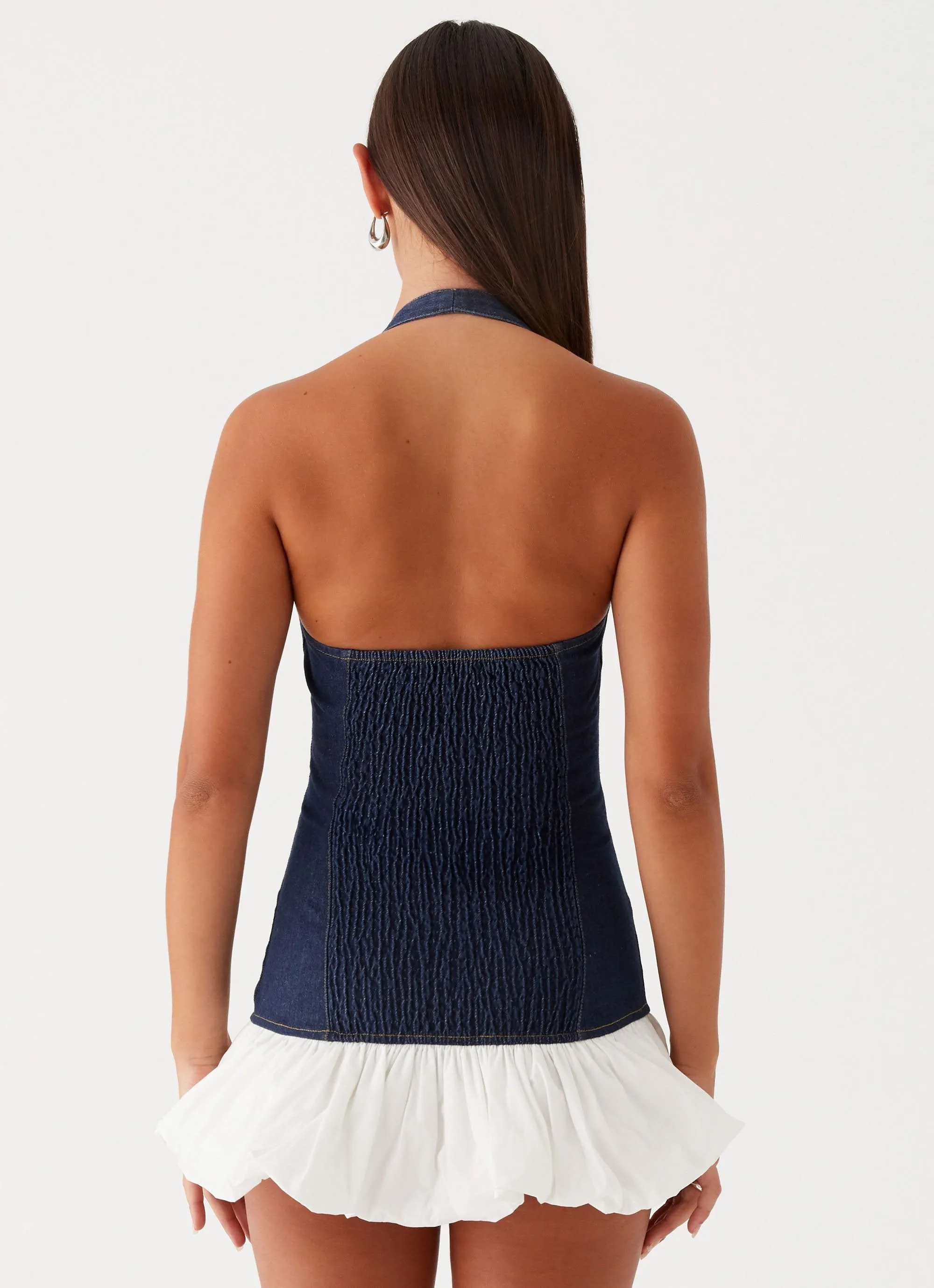 Georgina Denim Mini Dress - Blue Ventilated Back