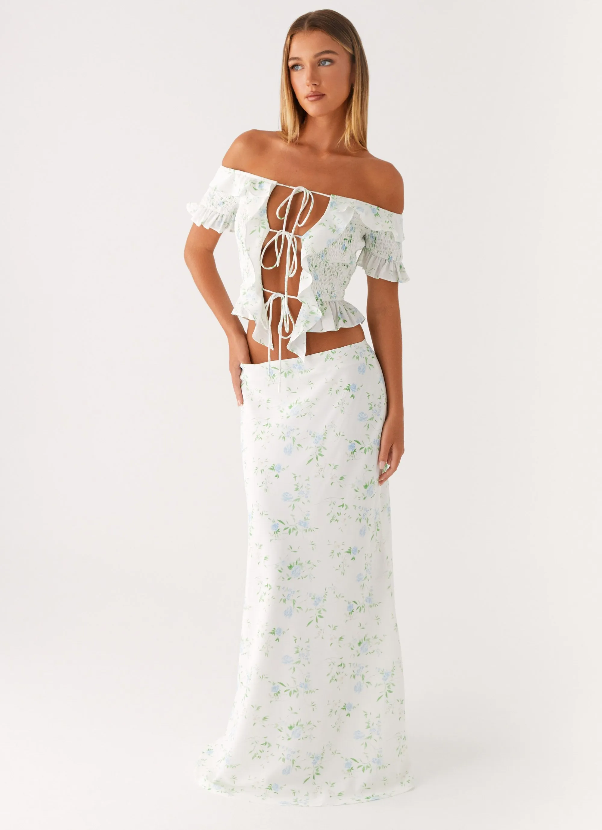 Star Girl Maxi Skirt - Vintage Ditsy Floral Contrast Panel Simple Fashion