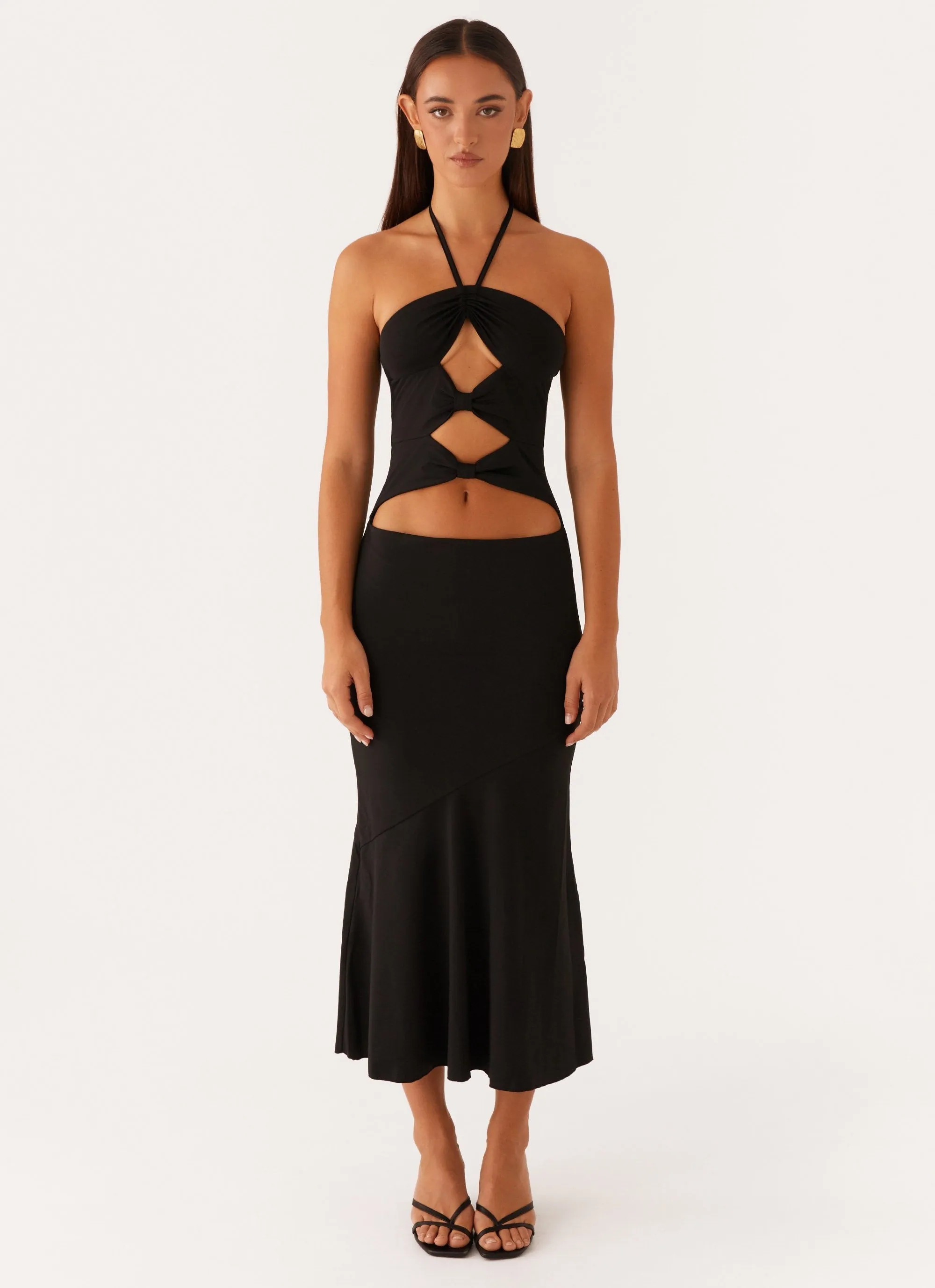 Zena Halterneck Midi Dress - Black decorative element