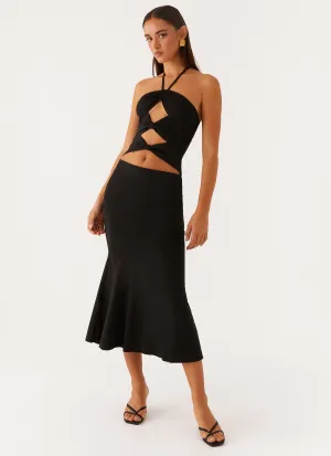 Flexible Shoulder Seams Zena Halterneck Midi Dress - Black Zena Halterneck Midi Dress - Black Stylish Appearance Compact Fold Design