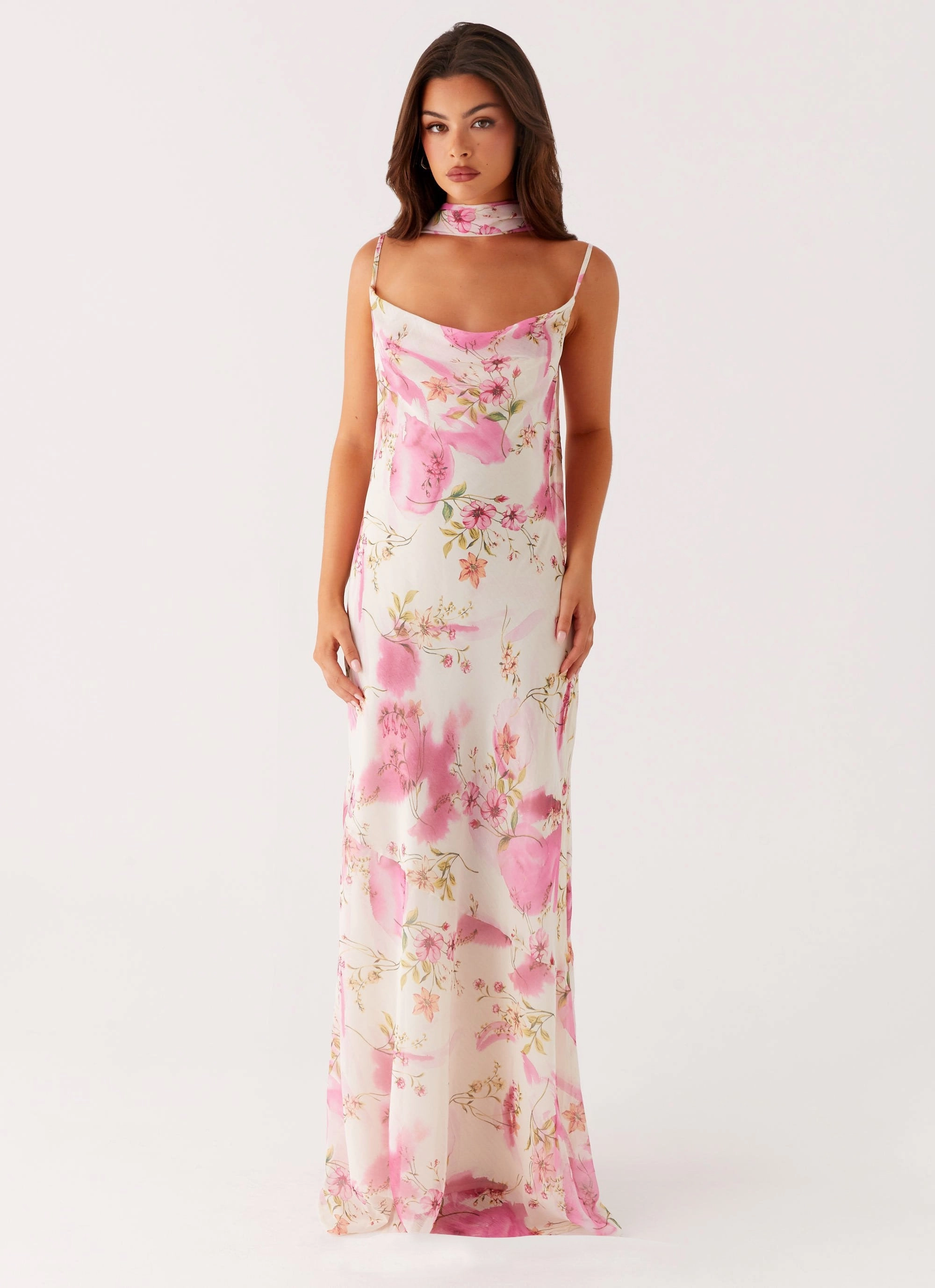 Spencer Maxi Dress - Ivory Floral Print Frayed-Edge