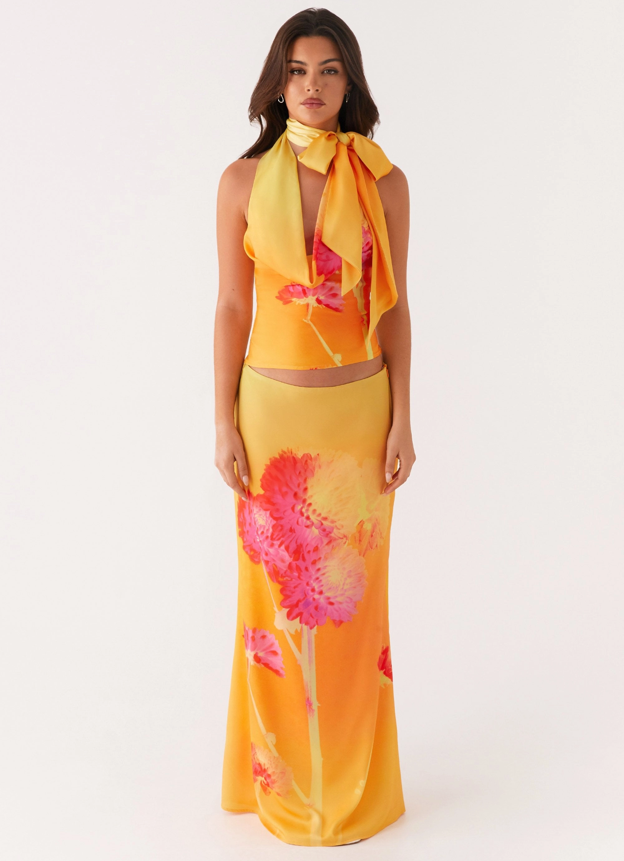 ButterSoftTexture Flexible Neckline Nala Top - Orange Floral