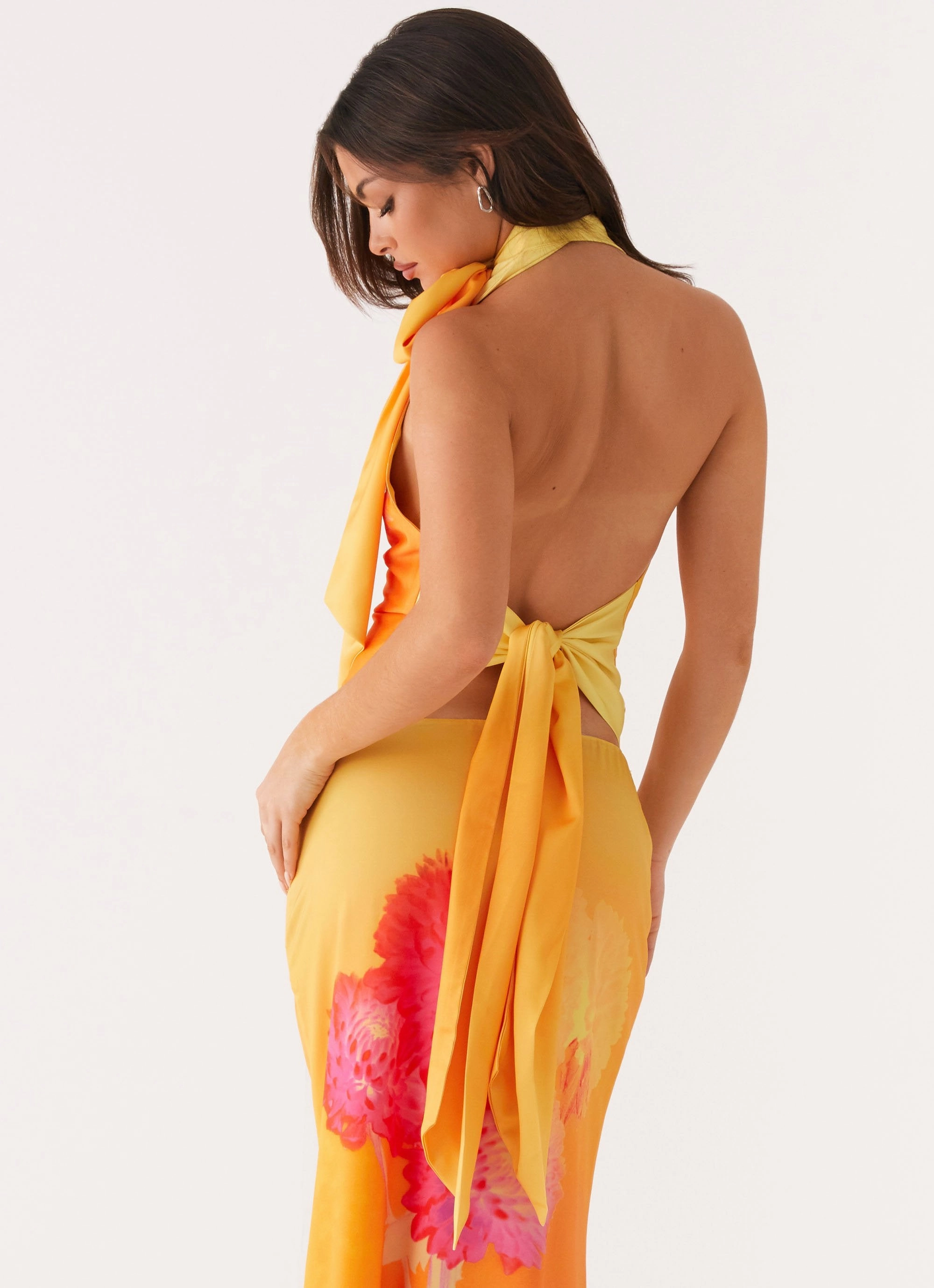 Nala Top - Orange Floral Reflective Accent Trim