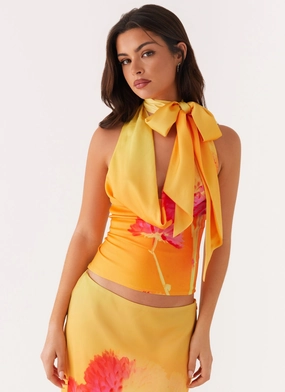 Nala Top - Orange Floral Interlock Stitching Basic Wardrobe