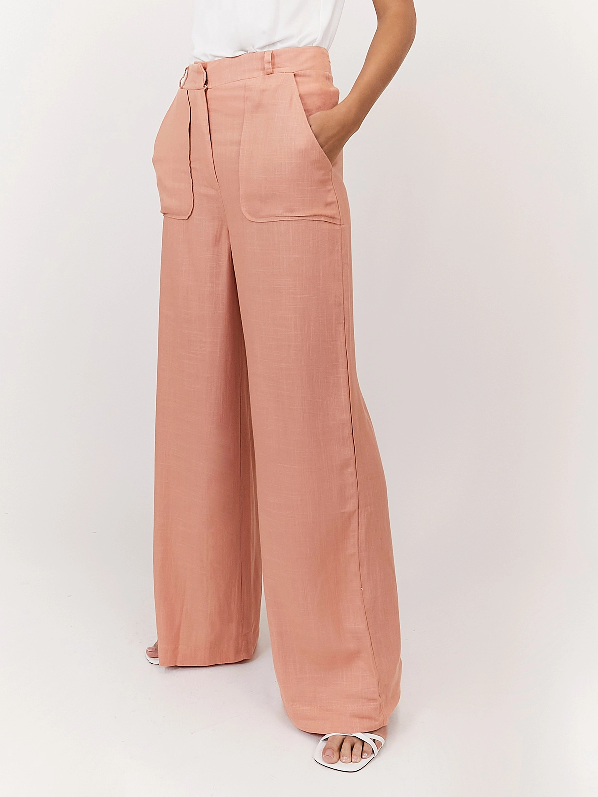 Nikki Peach High Waist Linen Blend Wide Leg Trousers Day Ready
