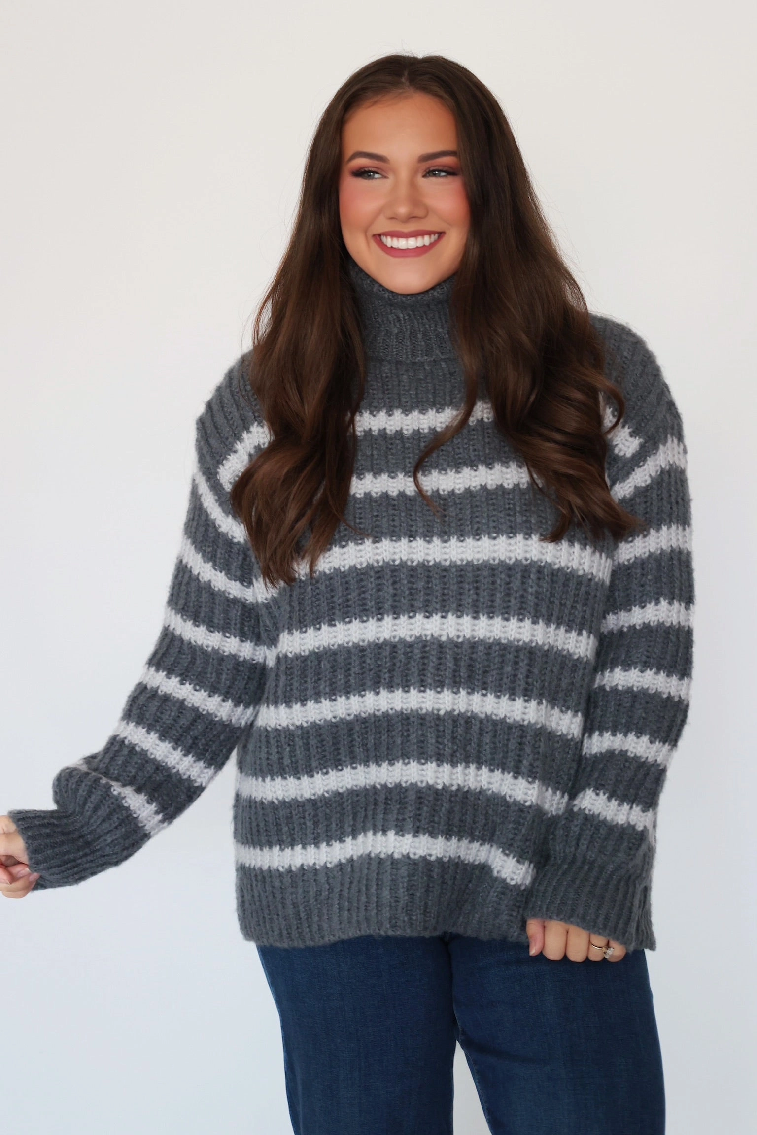 Aki Turtle Neck Sweater/ Charcoal/Ivory (FINAL SALE) LightweightWeave Reflective Accent Trim