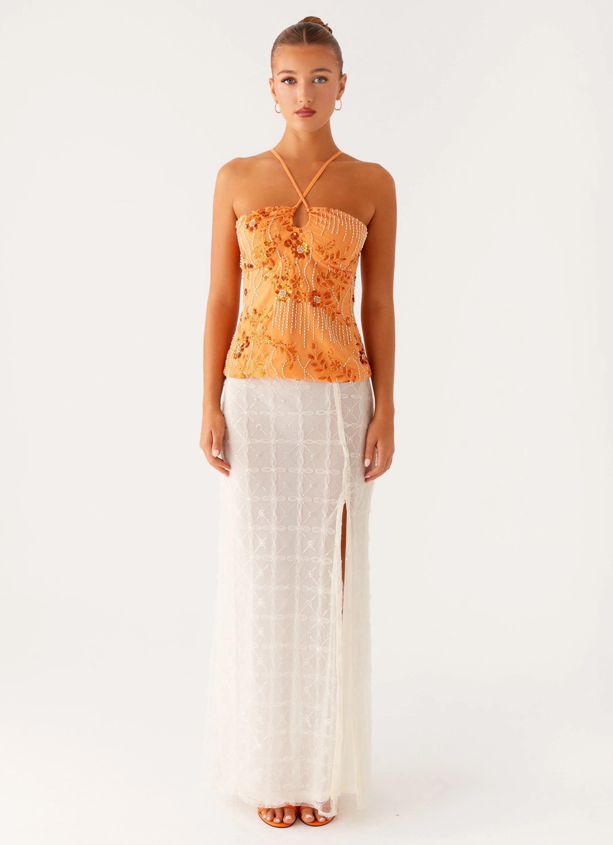 Catalina Sequin Top - Orange Modern Polo Moisture Management Fabric