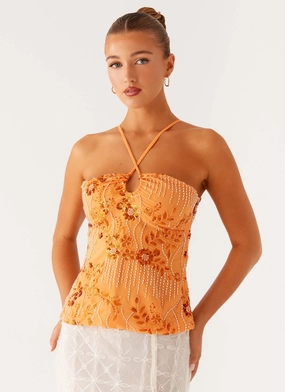 Catalina Sequin Top - Orange Eco friendly materials