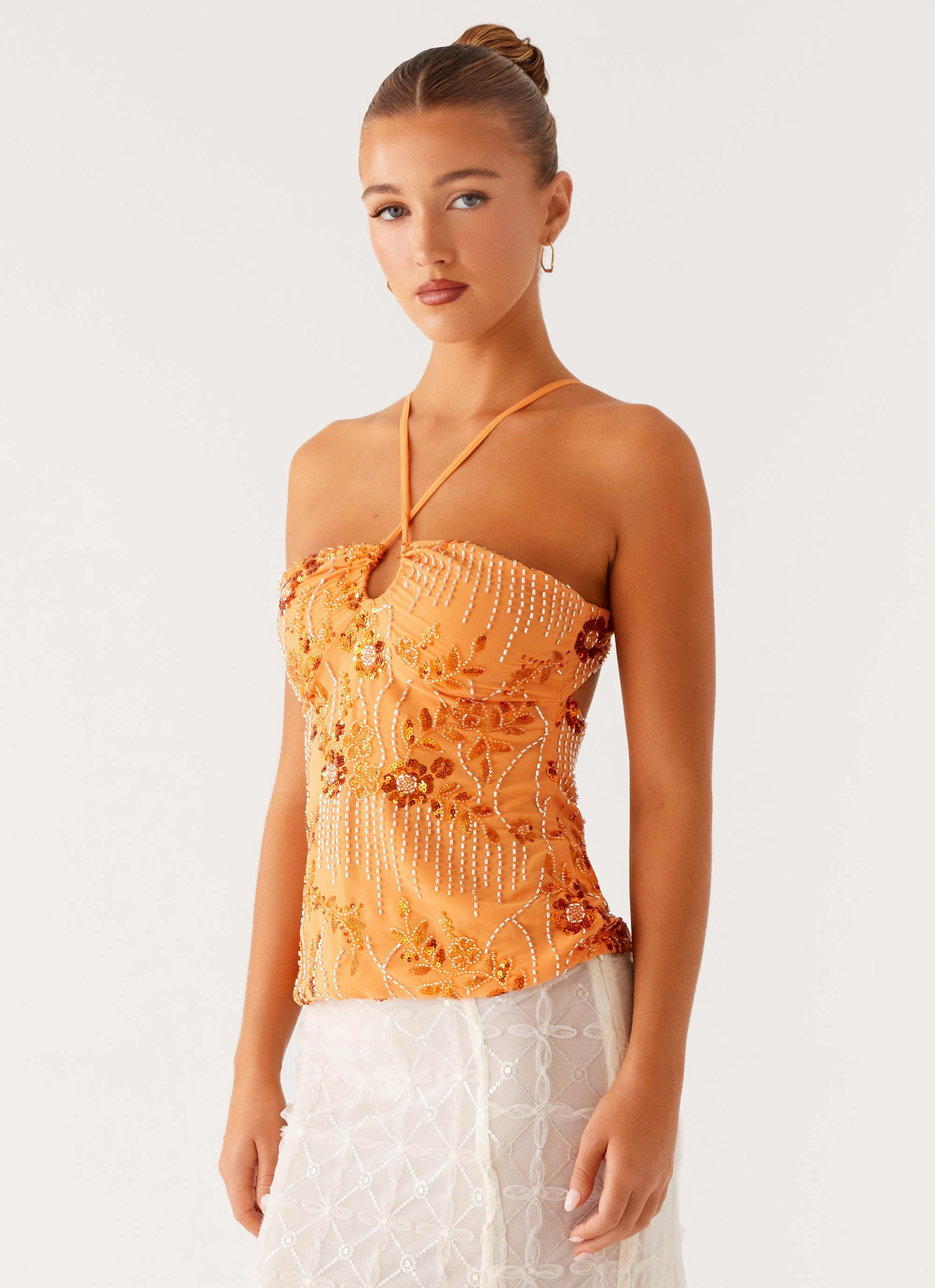 ResilientStretch Recycled Polyester Catalina Sequin Top - Orange