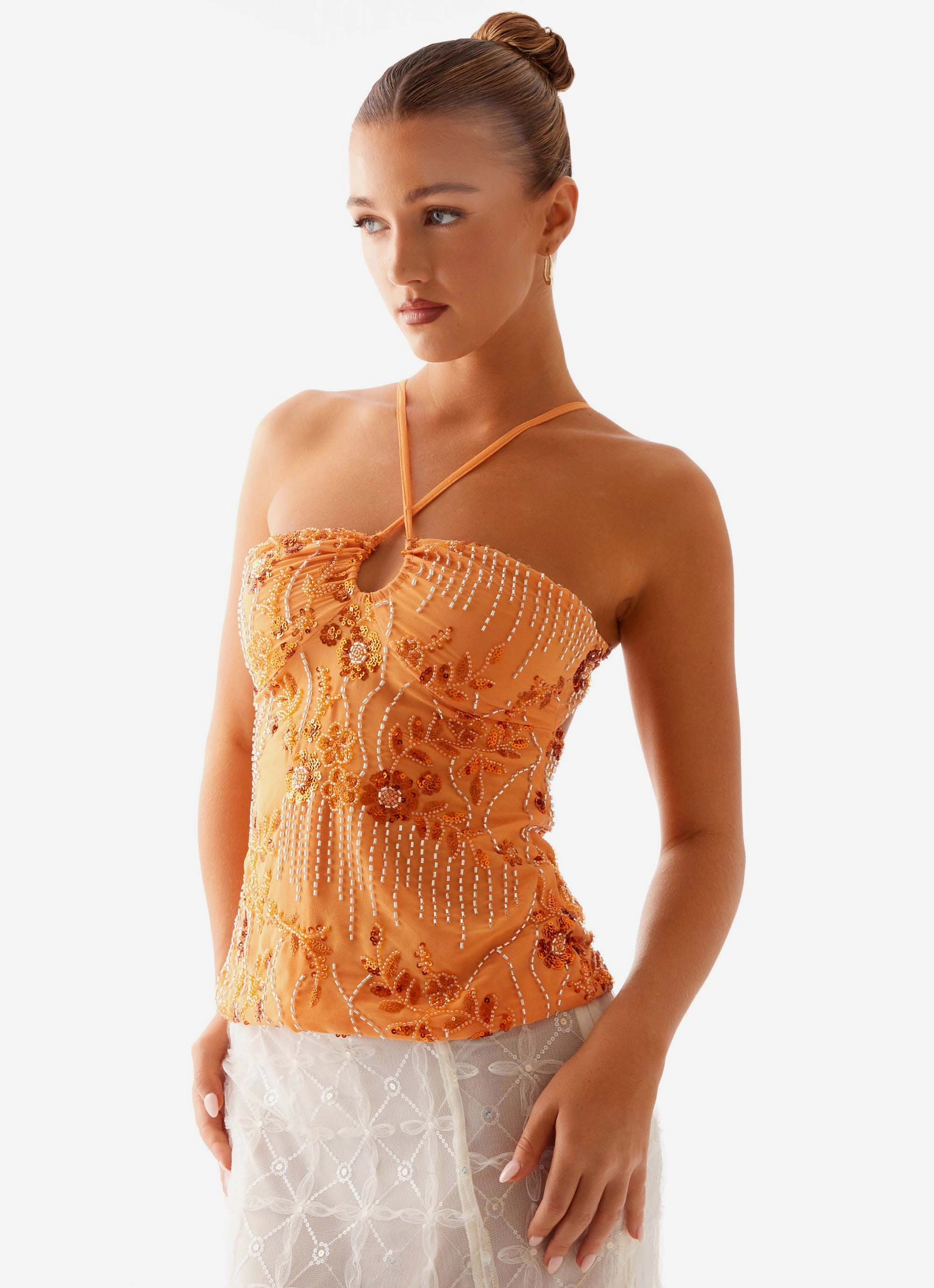 LightweightConstruction Adjustable Hem Catalina Sequin Top - Orange