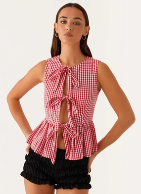 Cyrene Tie Top - Red Gingham Winter Fashion