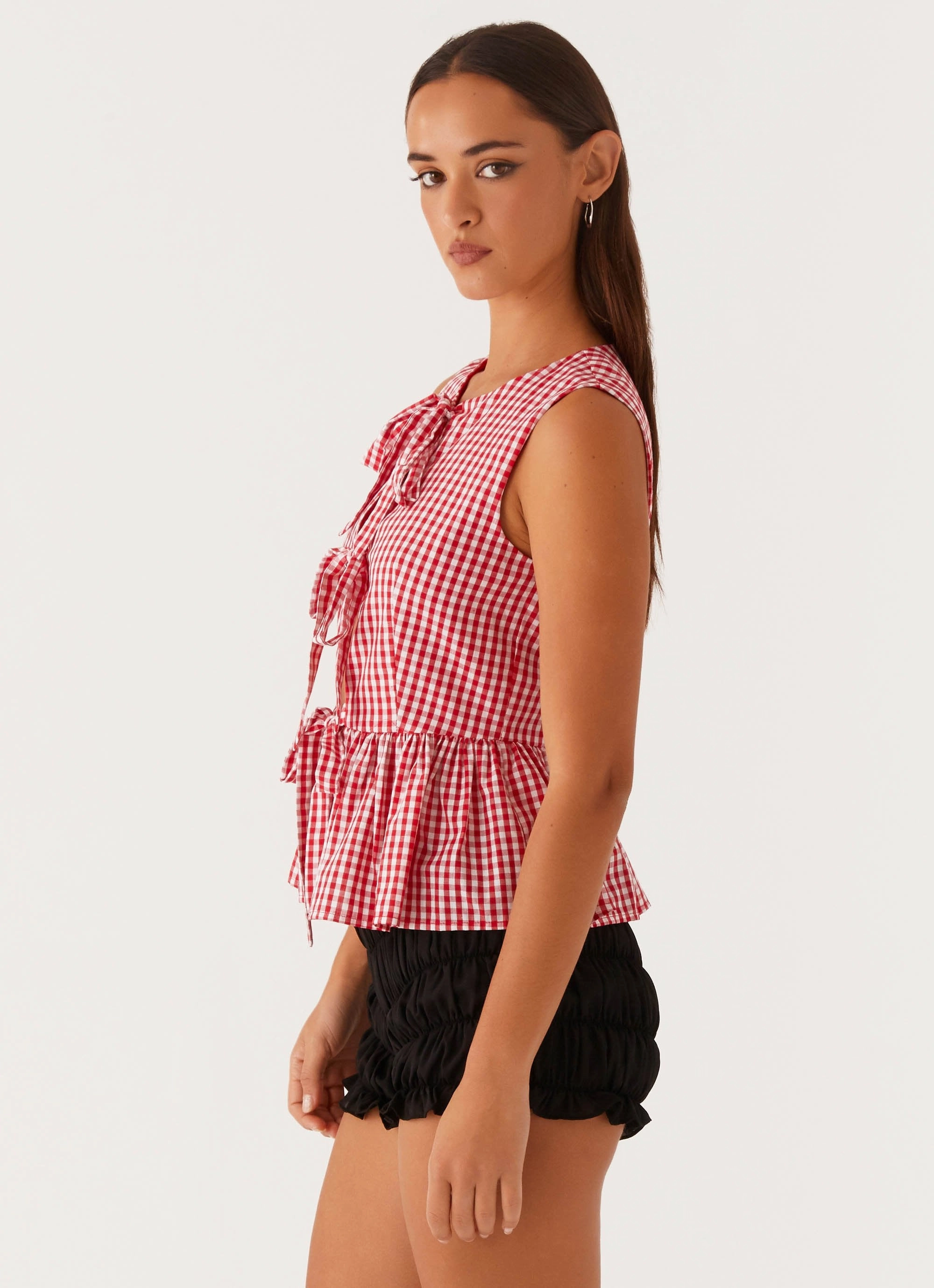 Overlock Edging Cyrene Tie Top - Red Gingham