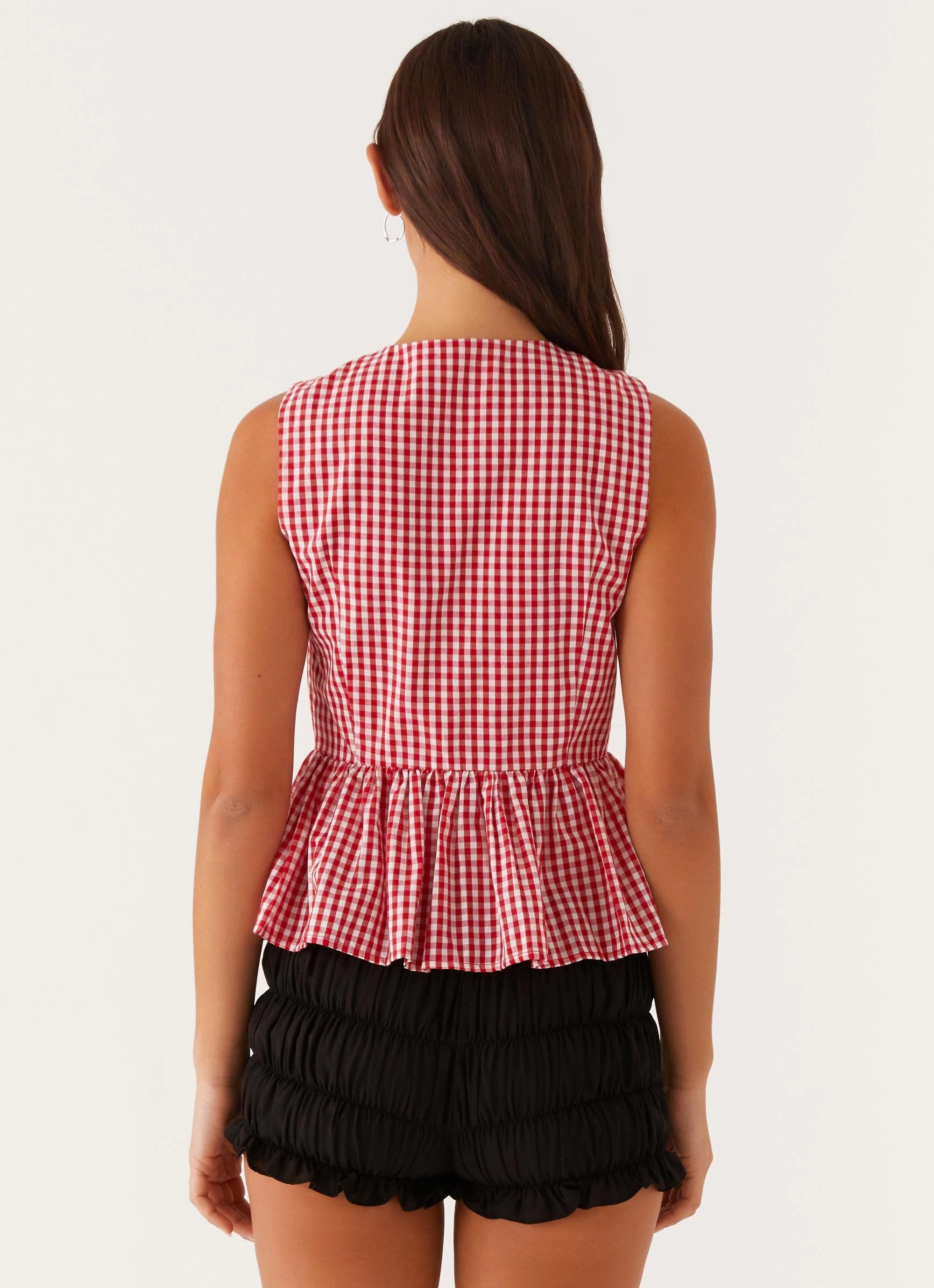 OdorResistantFinish Cyrene Tie Top - Red Gingham