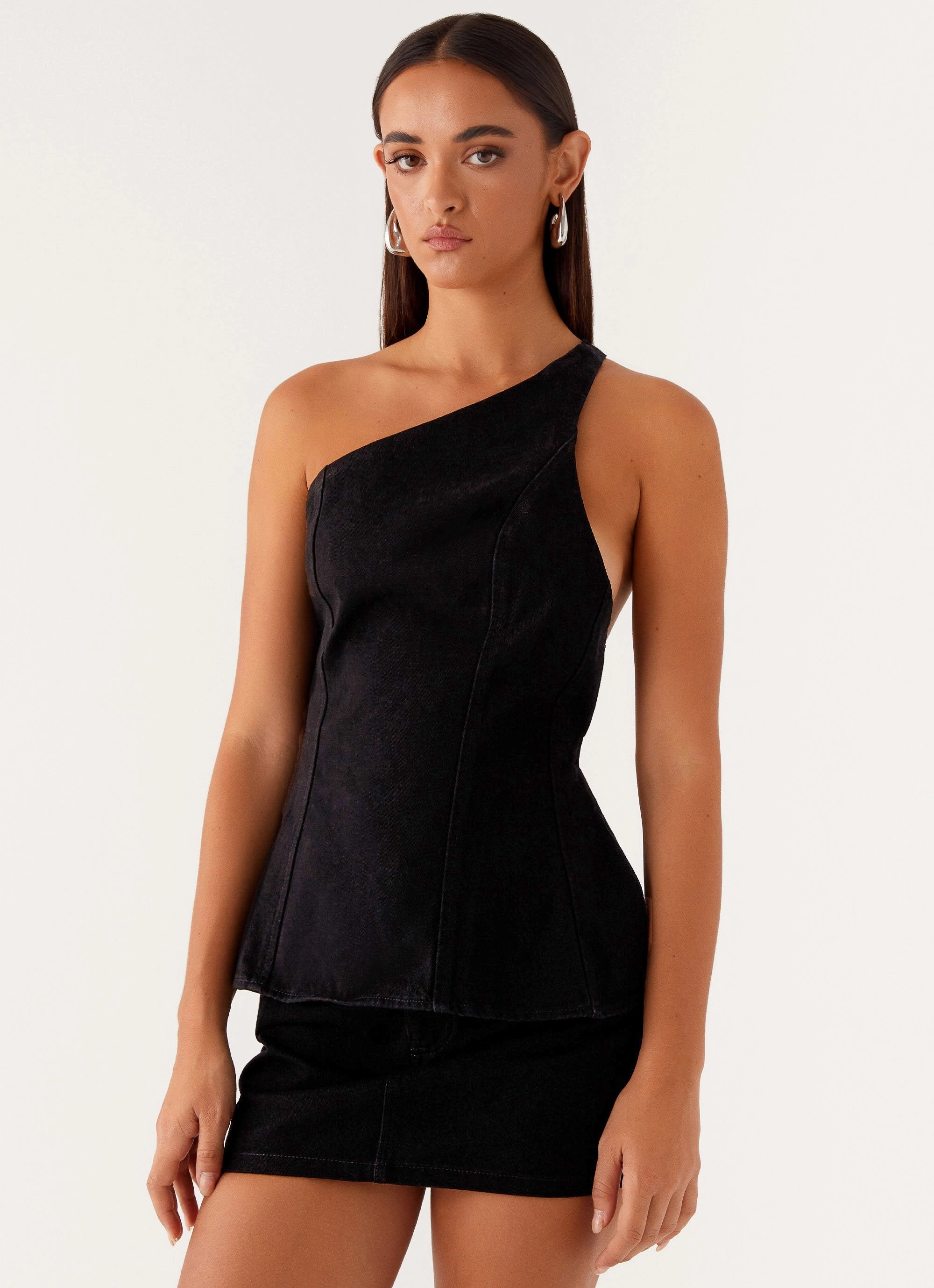 Maysa Denim Top - Black Resilient Elasticity Fray Resistant Edges
