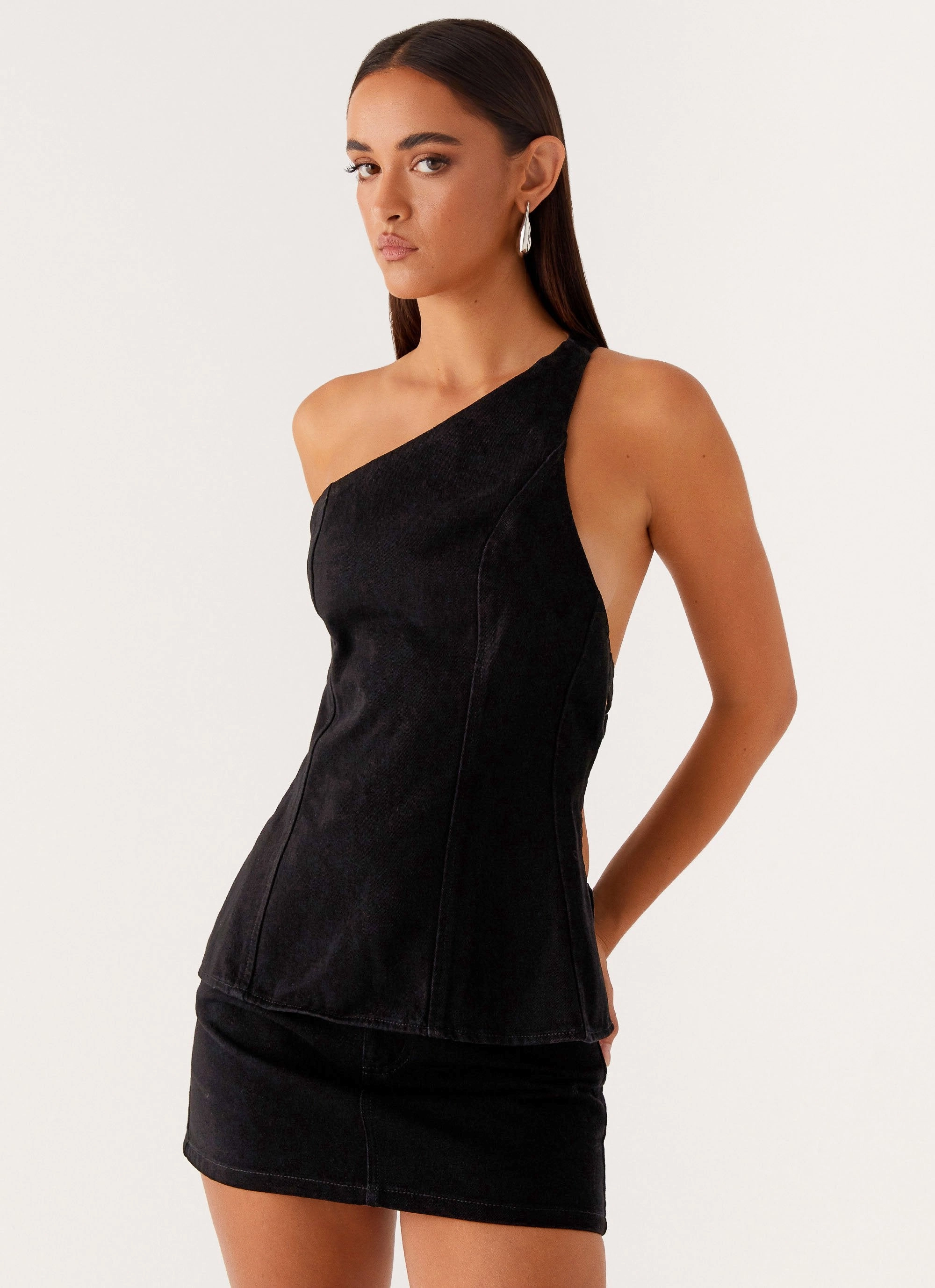 Maysa Denim Top - Black Layered Panel Design TaglessDesign