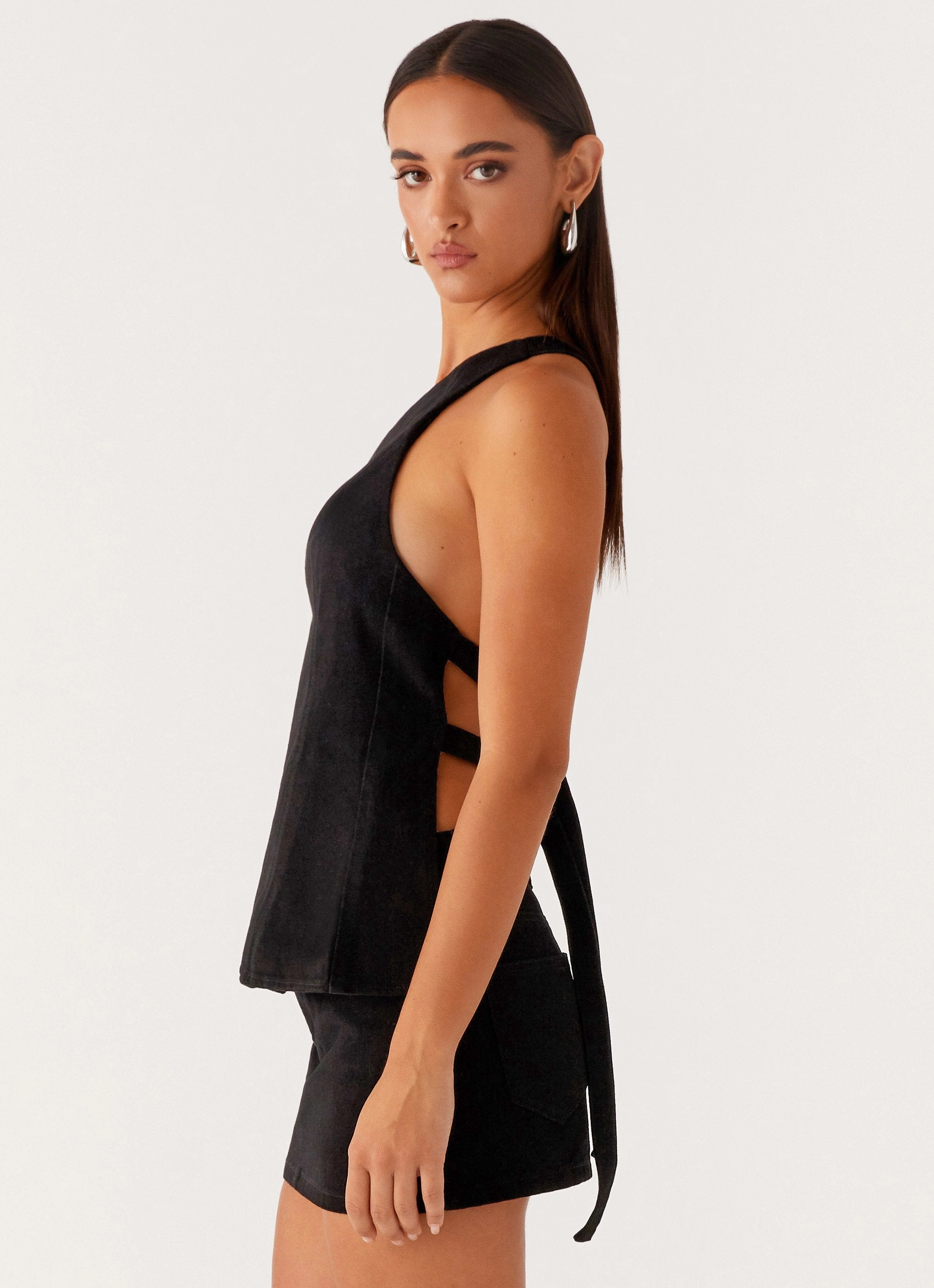 Sun Protection Fabric CroppedLength Maysa Denim Top - Black