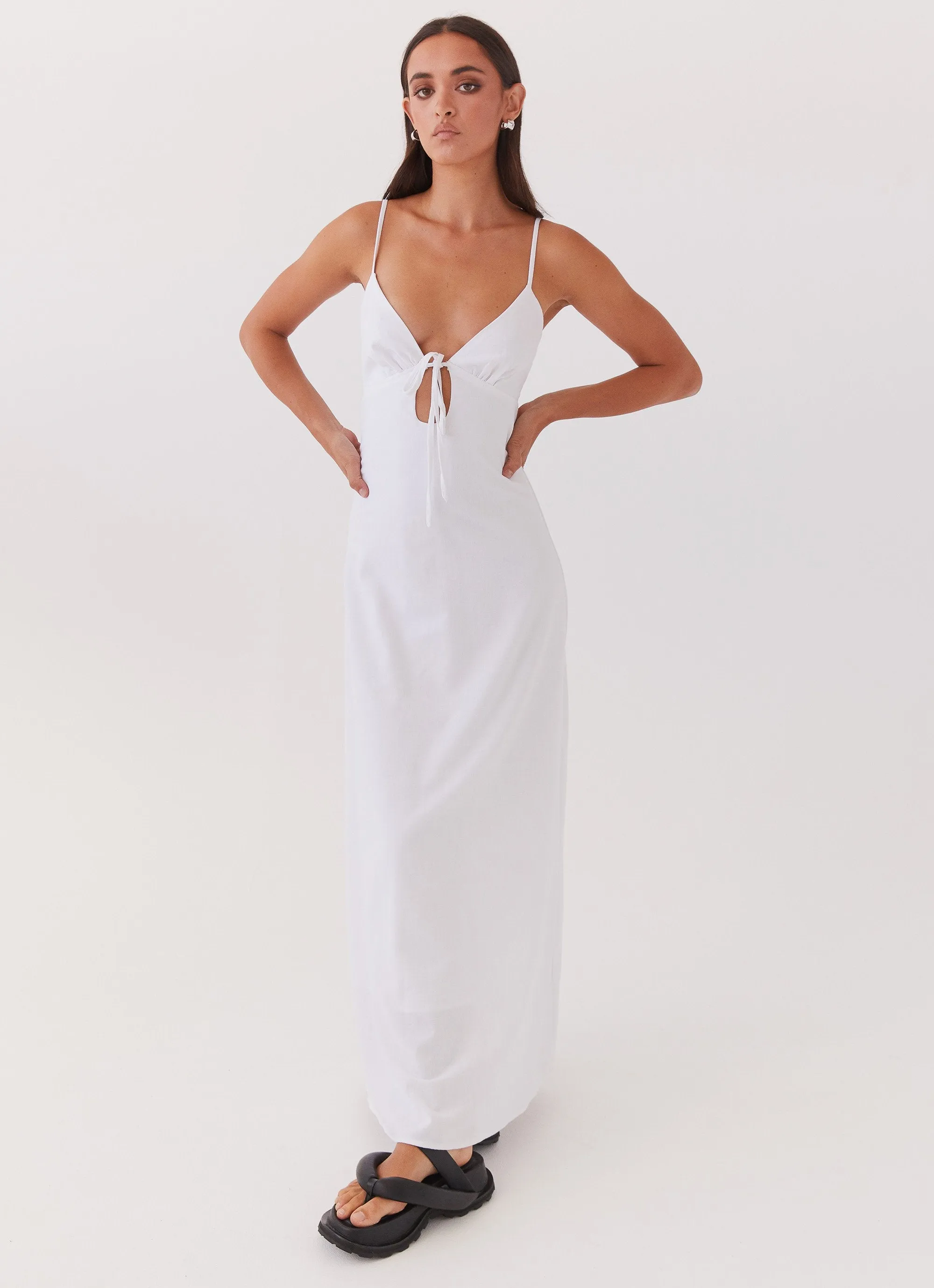 Flora Linen Maxi Dress - White Minimalist Aesthetic