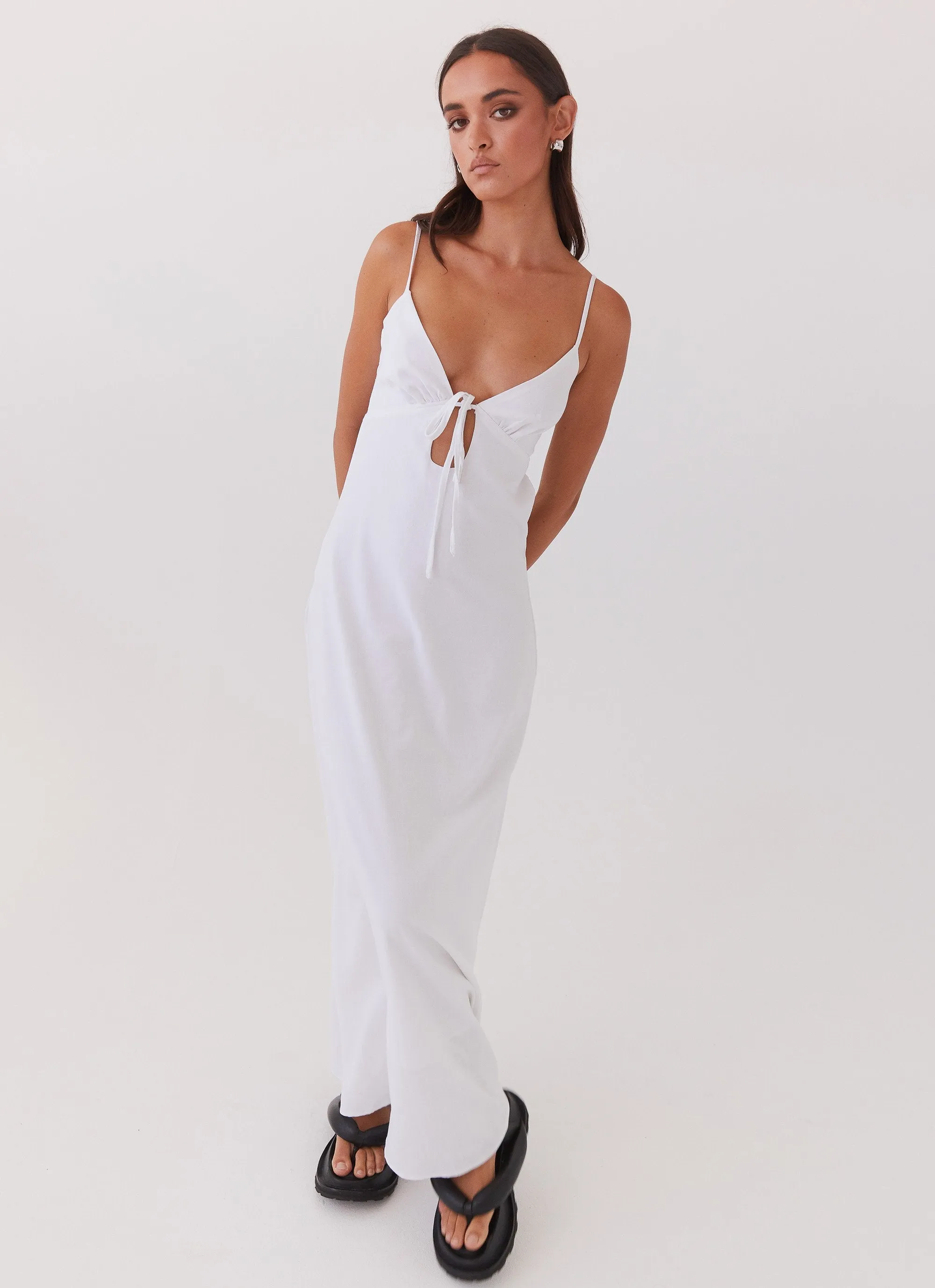 Workwear Style Flora Linen Maxi Dress - White