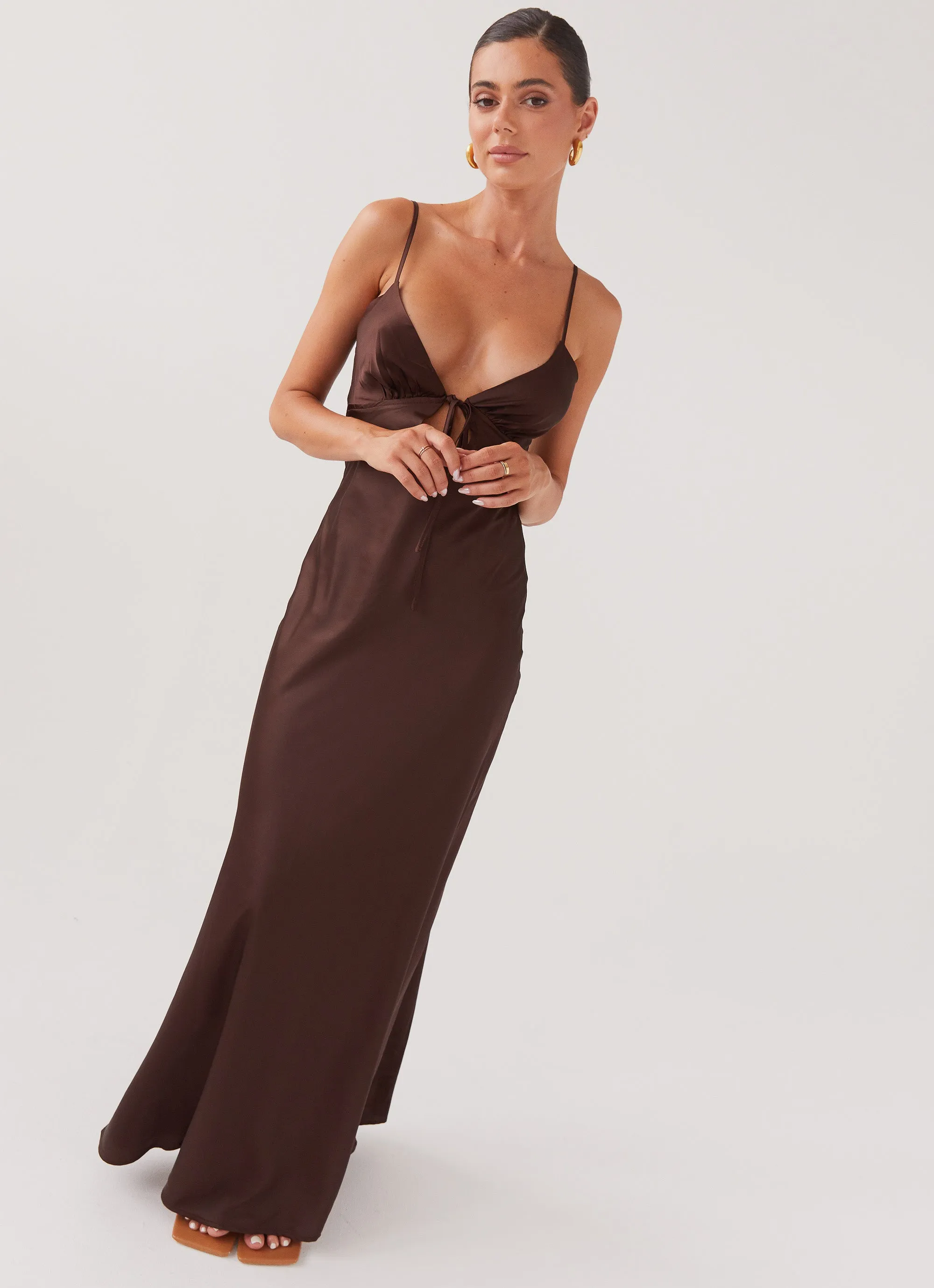 Streetwear Flora Satin Maxi Dress - Chocolate