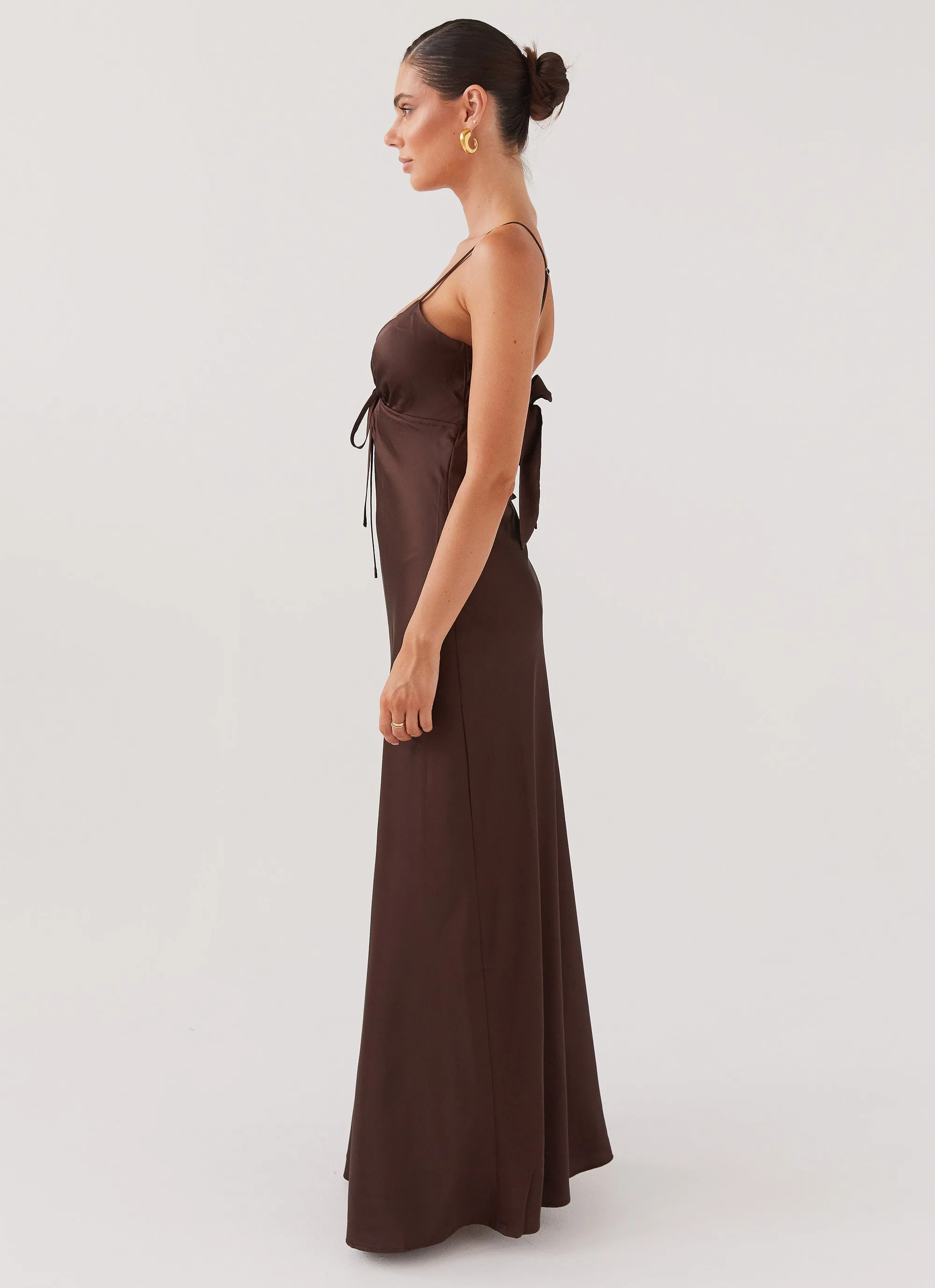 Subtle Details Multipocket Style Flora Satin Maxi Dress - Chocolate