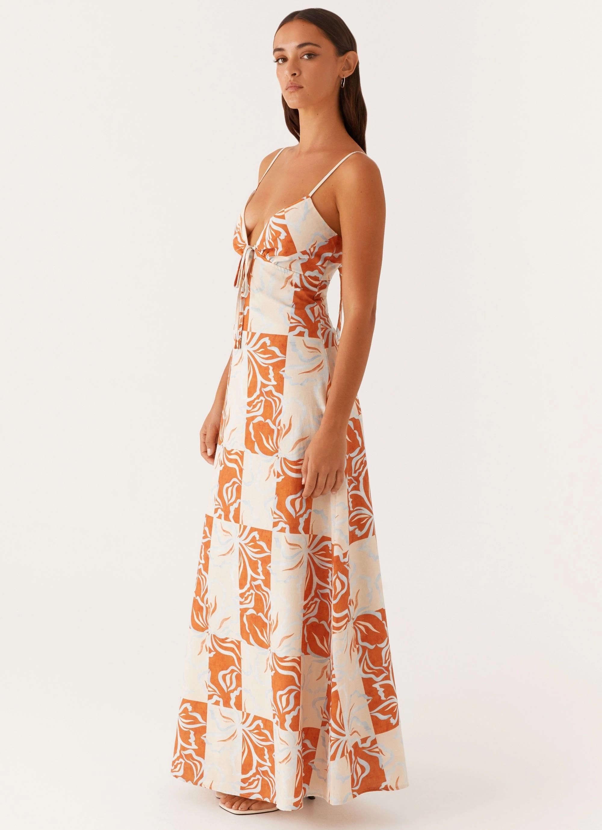Flora Linen Maxi Dress - Orange Blue Floral Sleek Comfort Lightweight-Layer