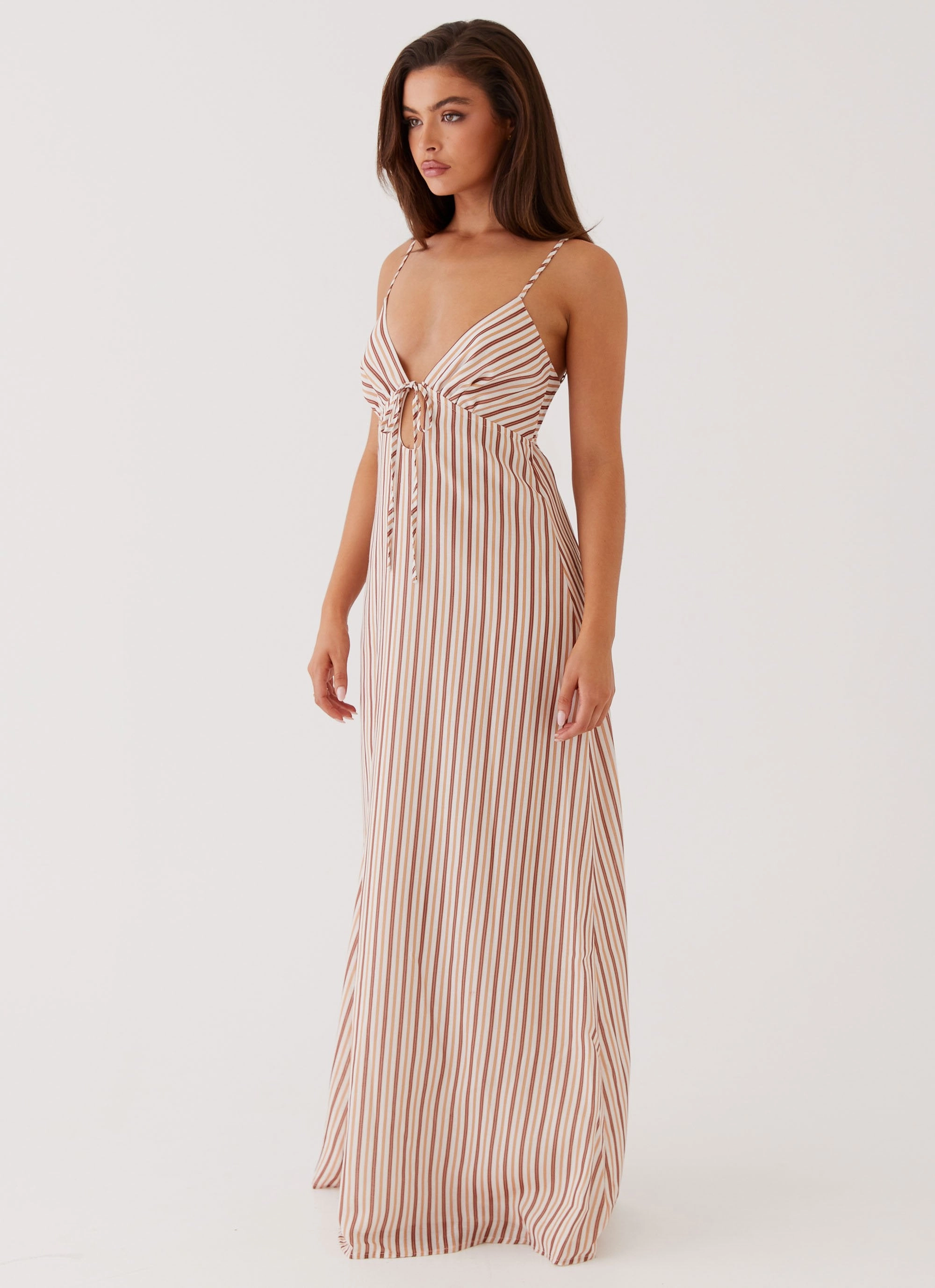 Smooth-Lining Comfort Fit Flora Linen Maxi Dress - Passionfruit Stripe