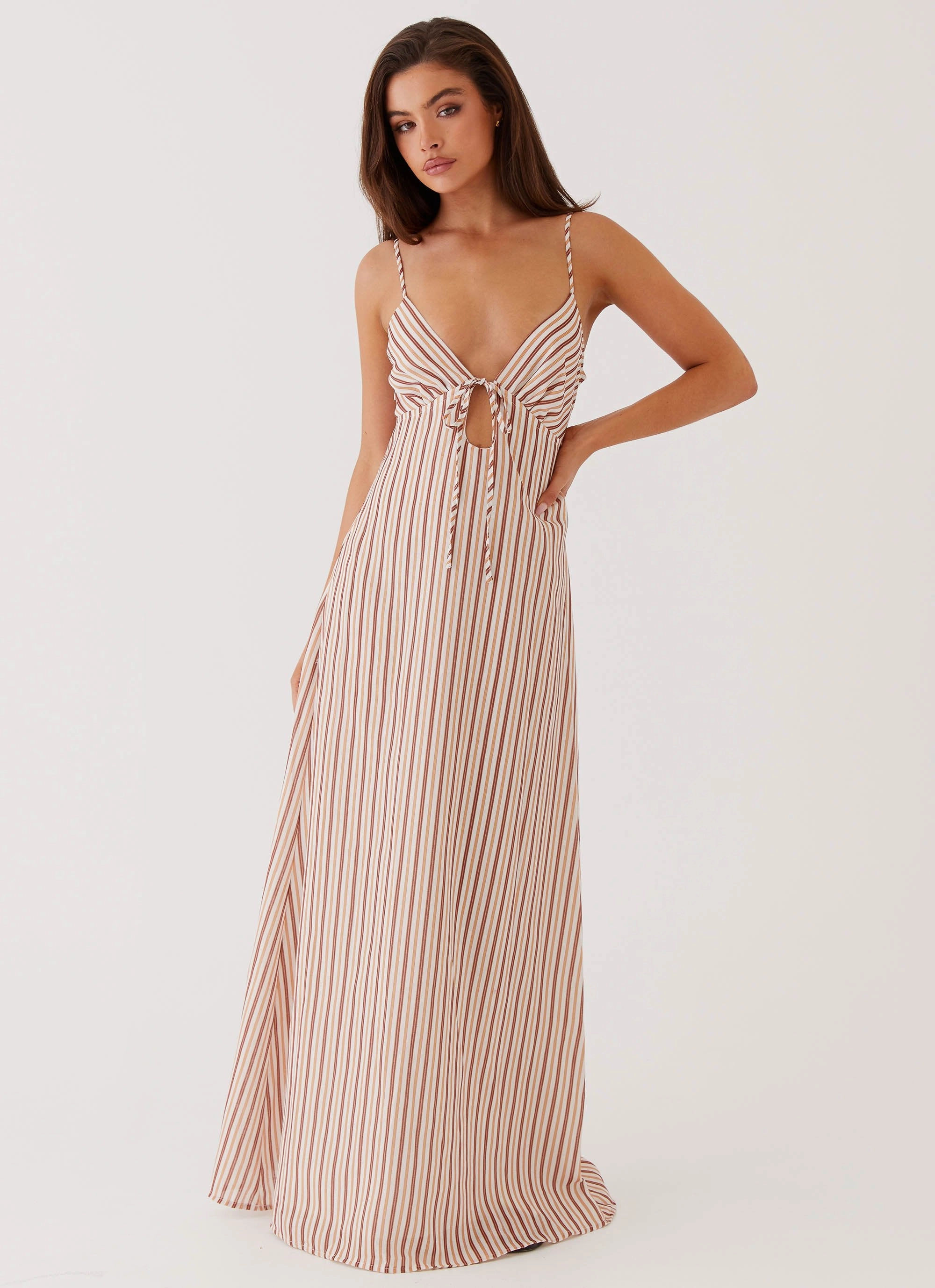 Flora Linen Maxi Dress - Passionfruit Stripe Smart Waistband Design Sleek Design Fit