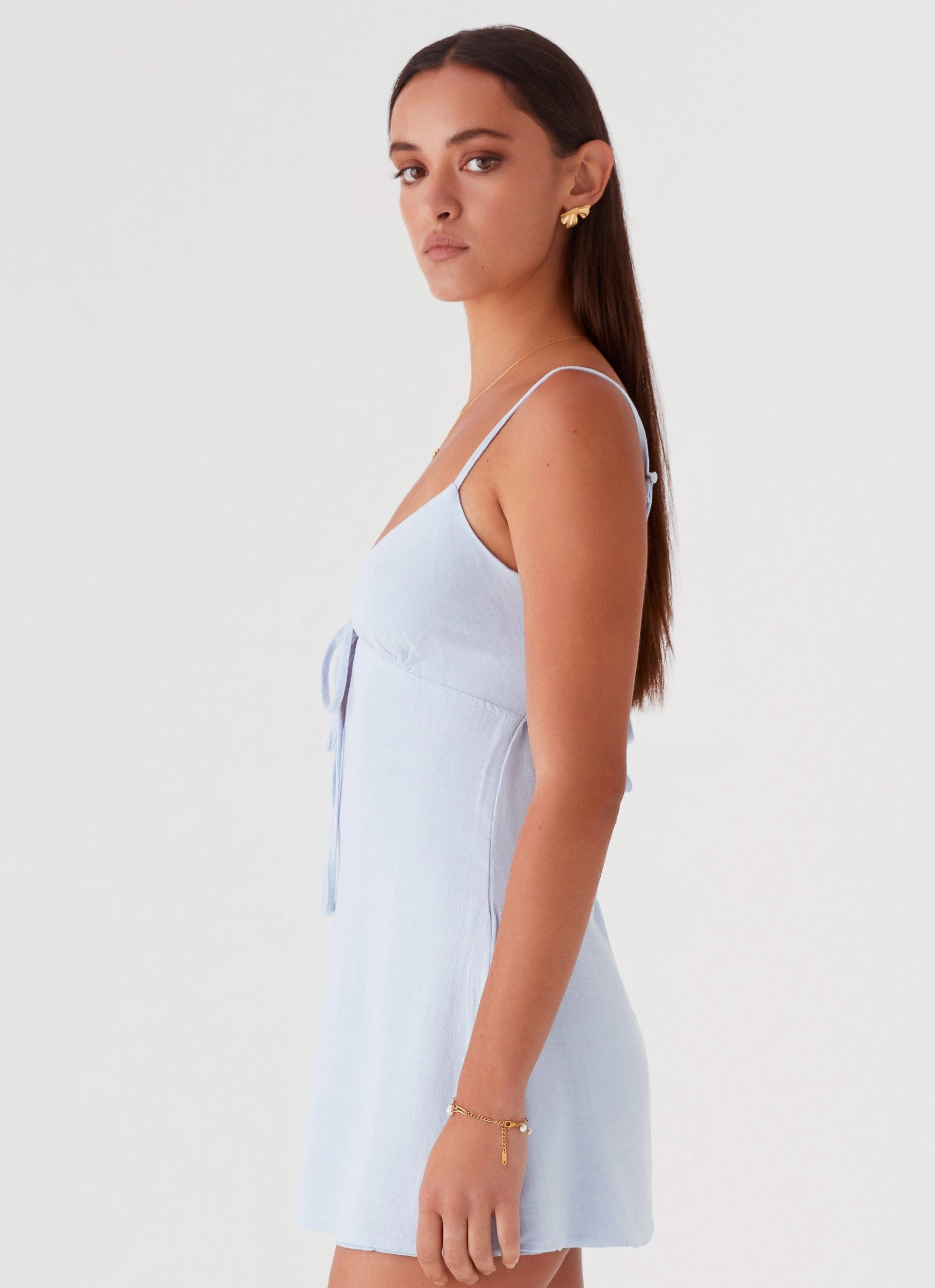 Body Safe Versatile Touch Flora Linen Mini Dress - Baby Blue