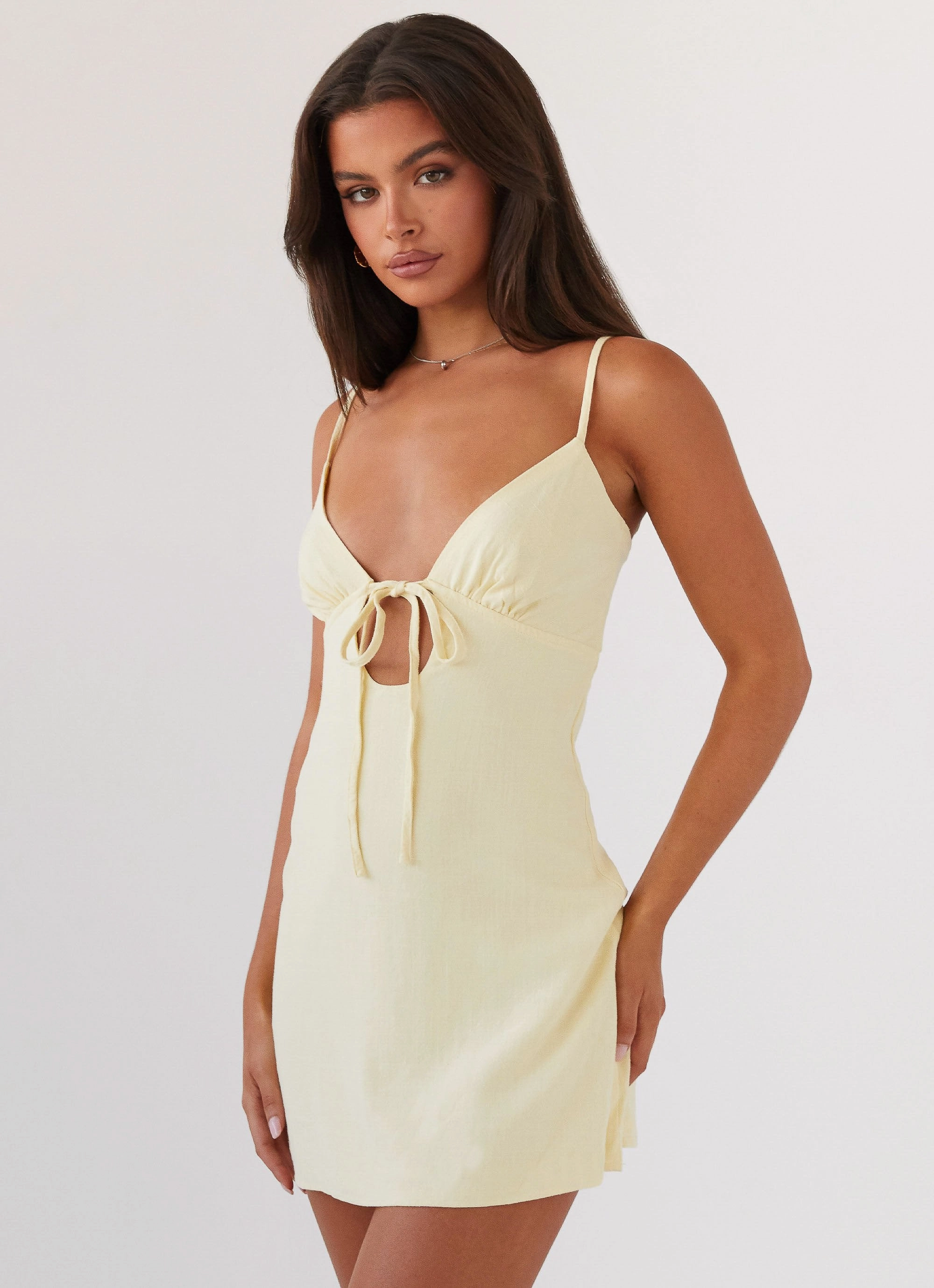 Style Blend Flora Linen Mini Dress - Lemon