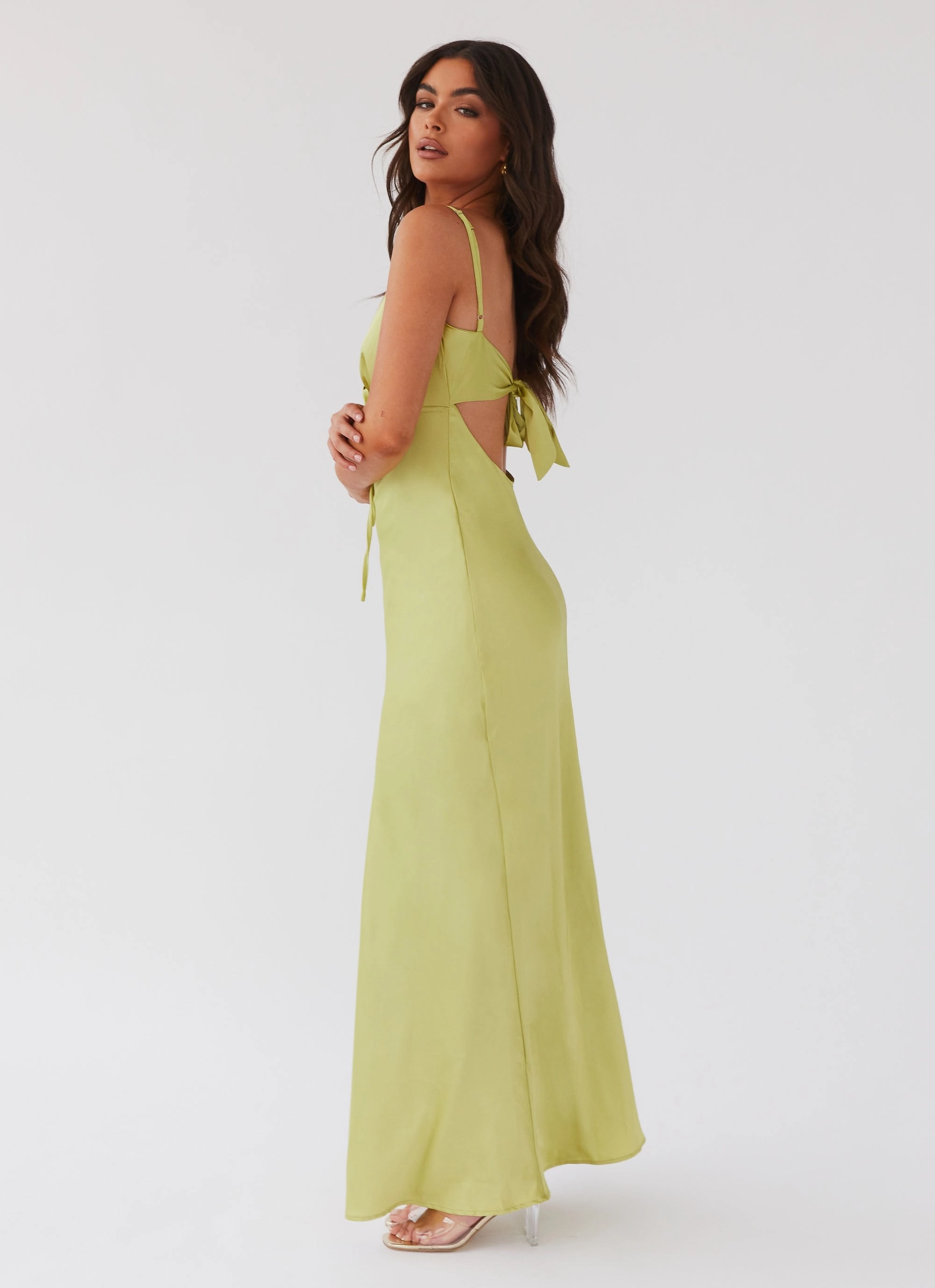 Flora Satin Maxi Dress - Green Expectations Adjustable-Straps Bold Simplicity