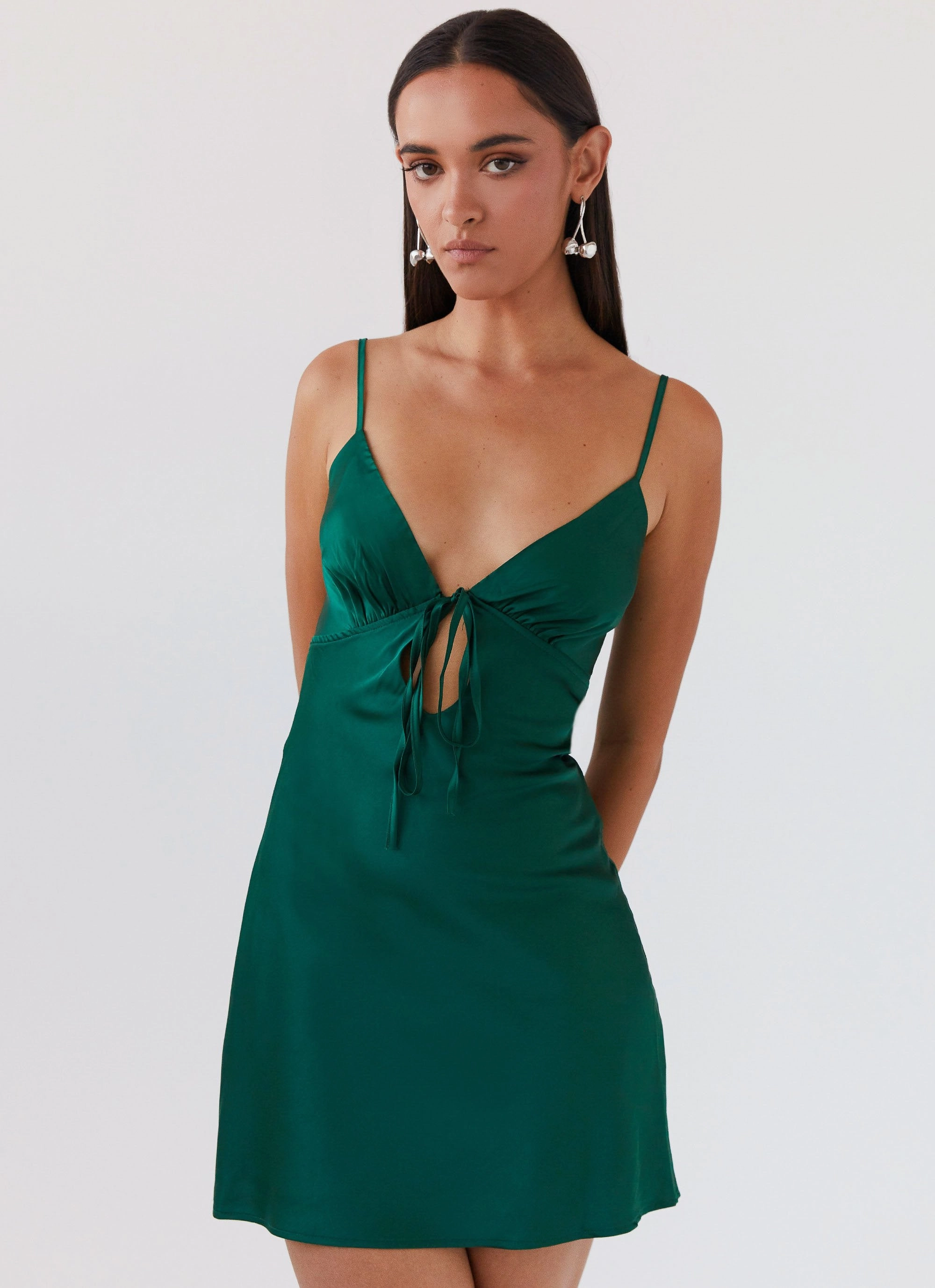 Flora Satin Mini Dress - Forest Green Relaxed-fit