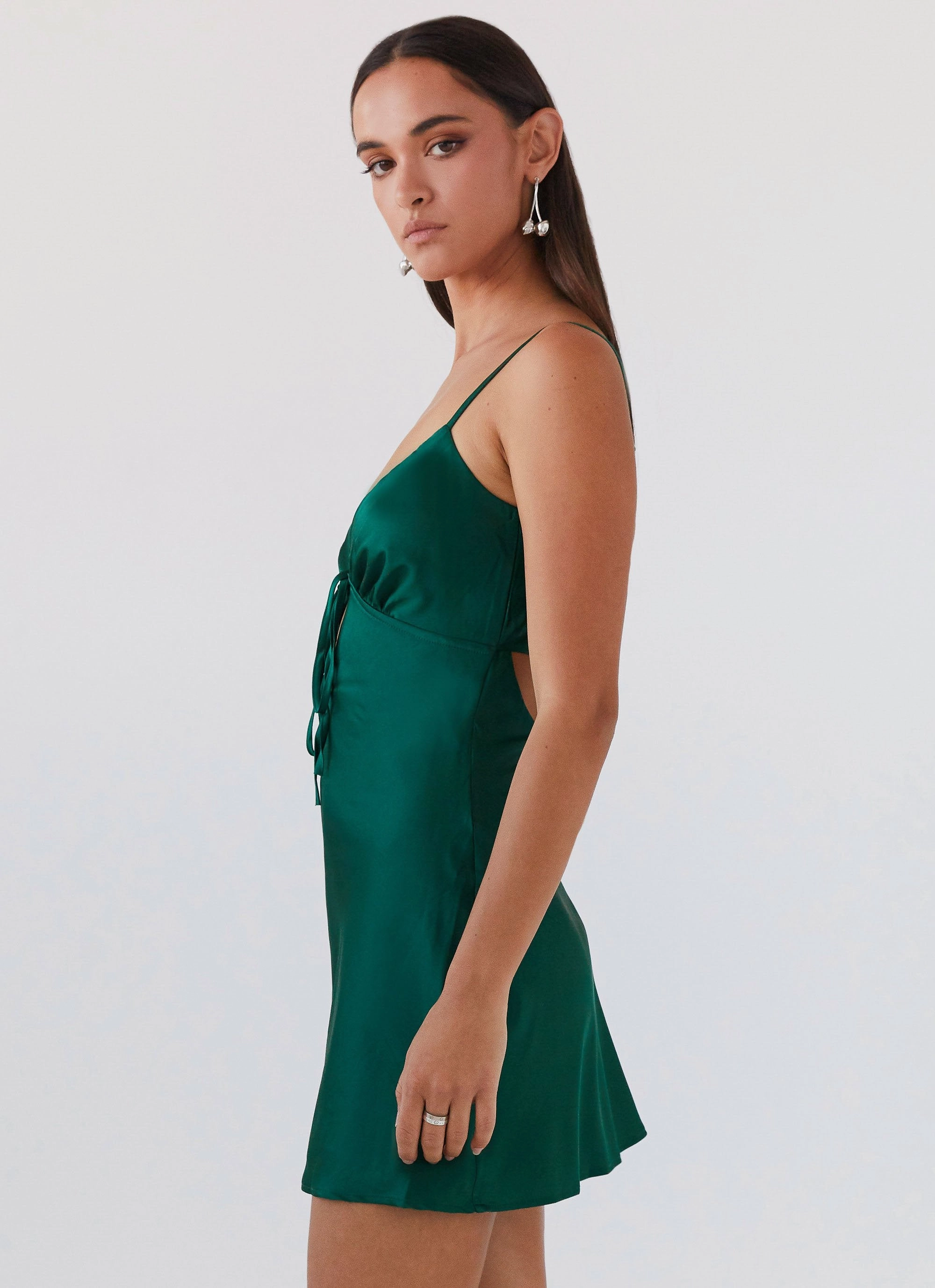 Flora Satin Mini Dress - Forest Green Structured-Shape Chill Wear
