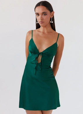 Flora Satin Mini Dress - Forest Green Artistic Look Flora Satin Mini Dress - Forest Green Relaxed-fit