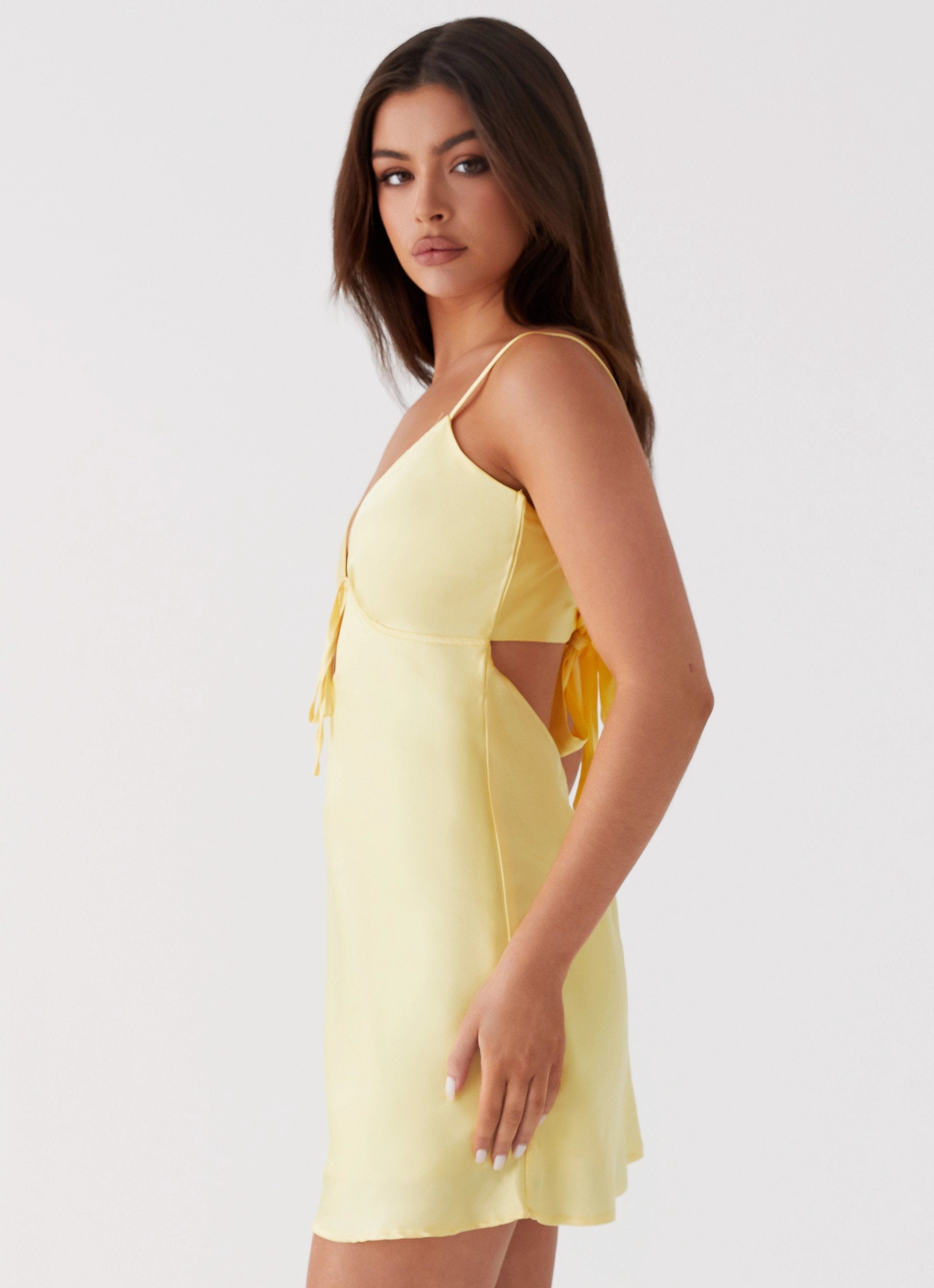 Flora Satin Mini Dress - Yellow Fall Style Feminine Mood