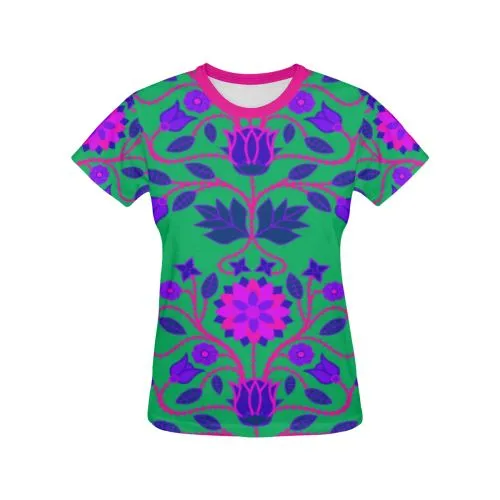 Floral Beadwork Four Clans Deep Lake T-shirt for Women/Large Size (USA Size) (