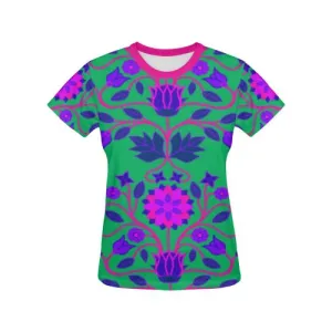 Floral Beadwork Four Clans Deep Lake T-shirt for Women/Large Size (USA Size) (
