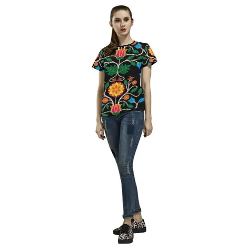 Floral Beadwork Four Clans T-shirt for Women/Large Size (USA Size) (