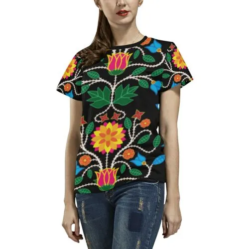 Floral Beadwork Four Clans T-shirt for Women/Large Size (USA Size) (