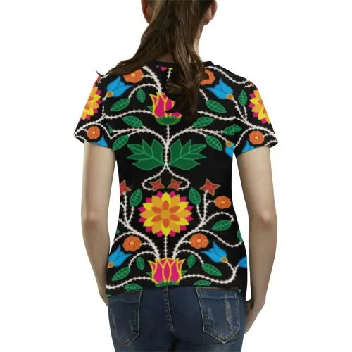 Floral Beadwork Four Clans T-shirt for Women/Large Size (USA Size) (