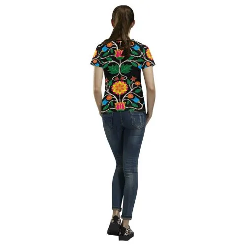 Floral Beadwork Four Clans T-shirt for Women/Large Size (USA Size) (