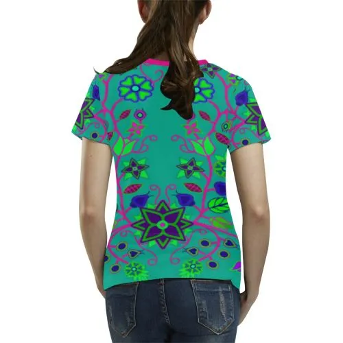 Floral Beadwork Seven Clans Deep Lake T-shirt for Women/Large Size (USA Size) (