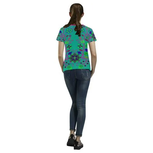 Floral Beadwork Seven Clans Deep Lake T-shirt for Women/Large Size (USA Size) (