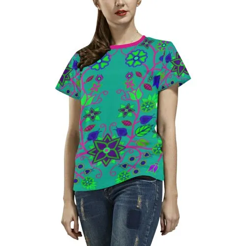 Floral Beadwork Seven Clans Deep Lake T-shirt for Women/Large Size (USA Size) (